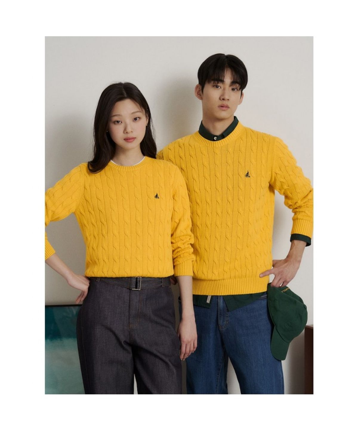 빈폴 멘(BEANPOLE MEN) 남녀공용 코튼 케이블 니트  옐로우