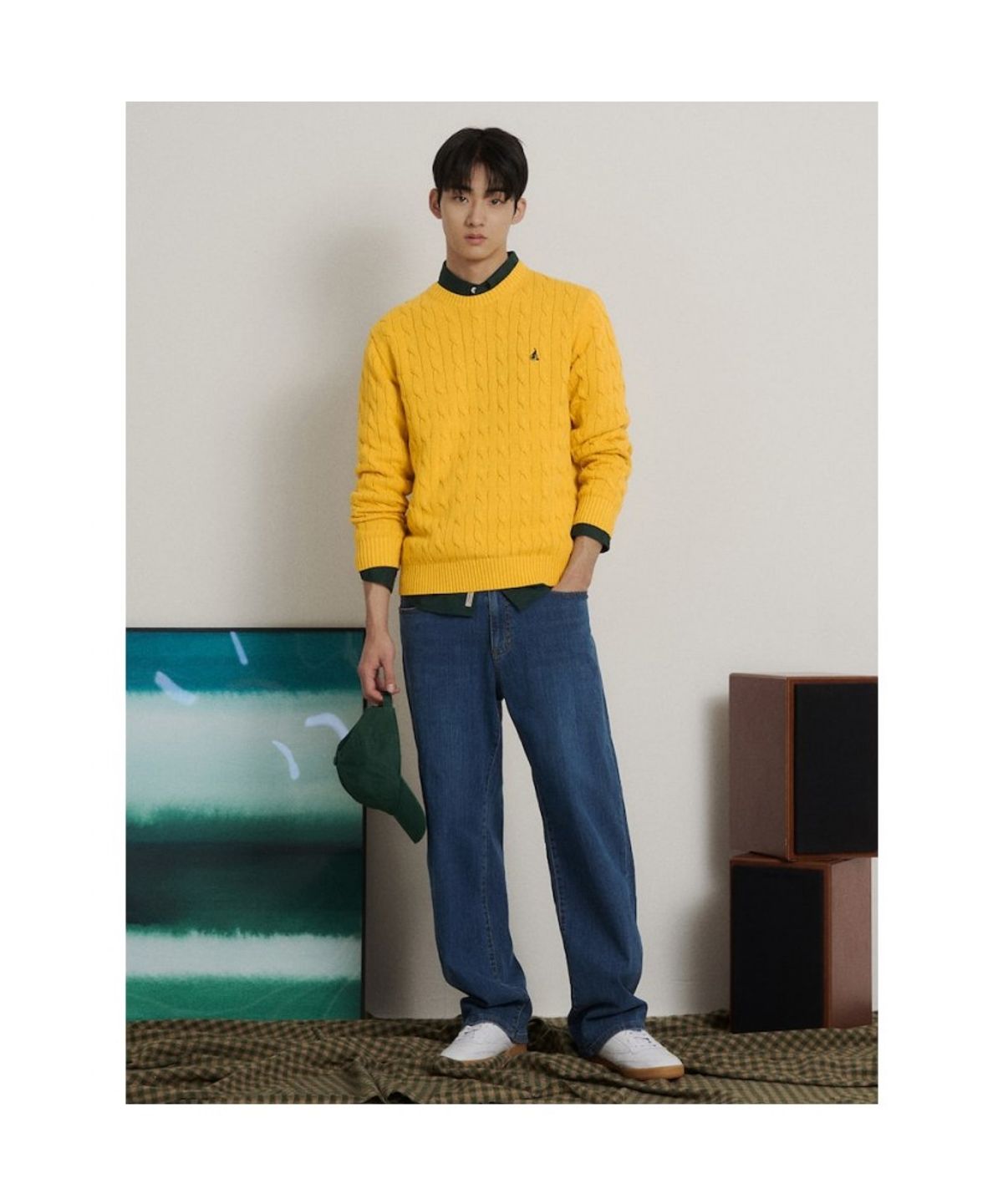 빈폴 멘(BEANPOLE MEN) 남녀공용 코튼 케이블 니트  옐로우