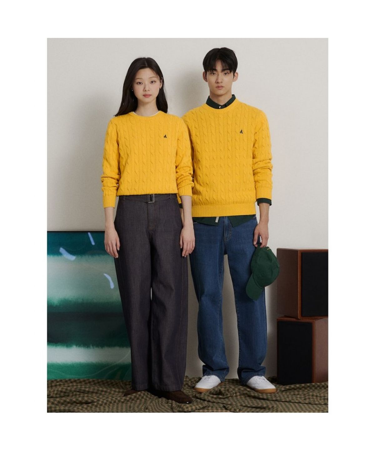 빈폴 멘(BEANPOLE MEN) 남녀공용 코튼 케이블 니트  옐로우