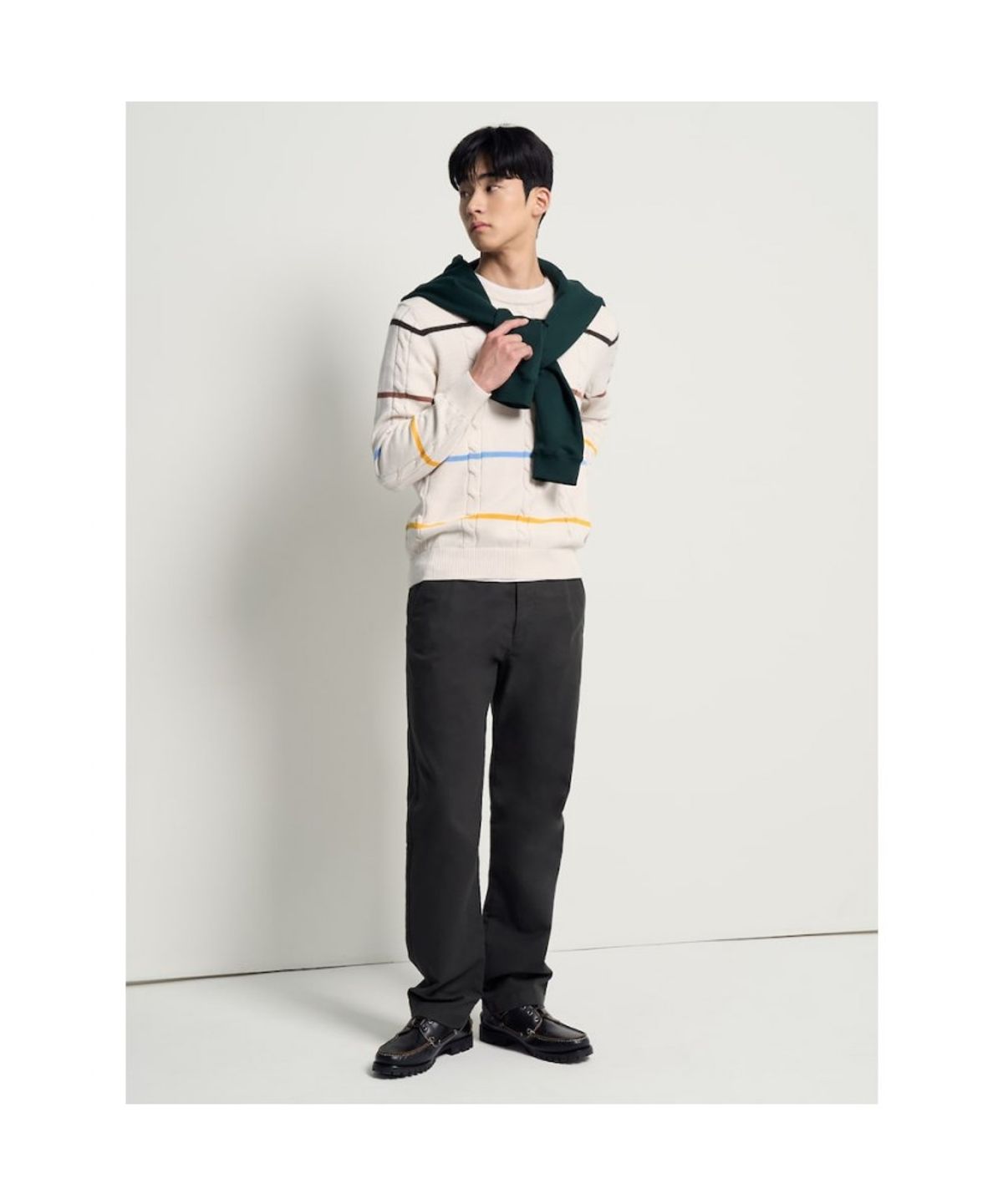 빈폴 멘(BEANPOLE MEN) 케이블 스트라이프 니트  아이보리