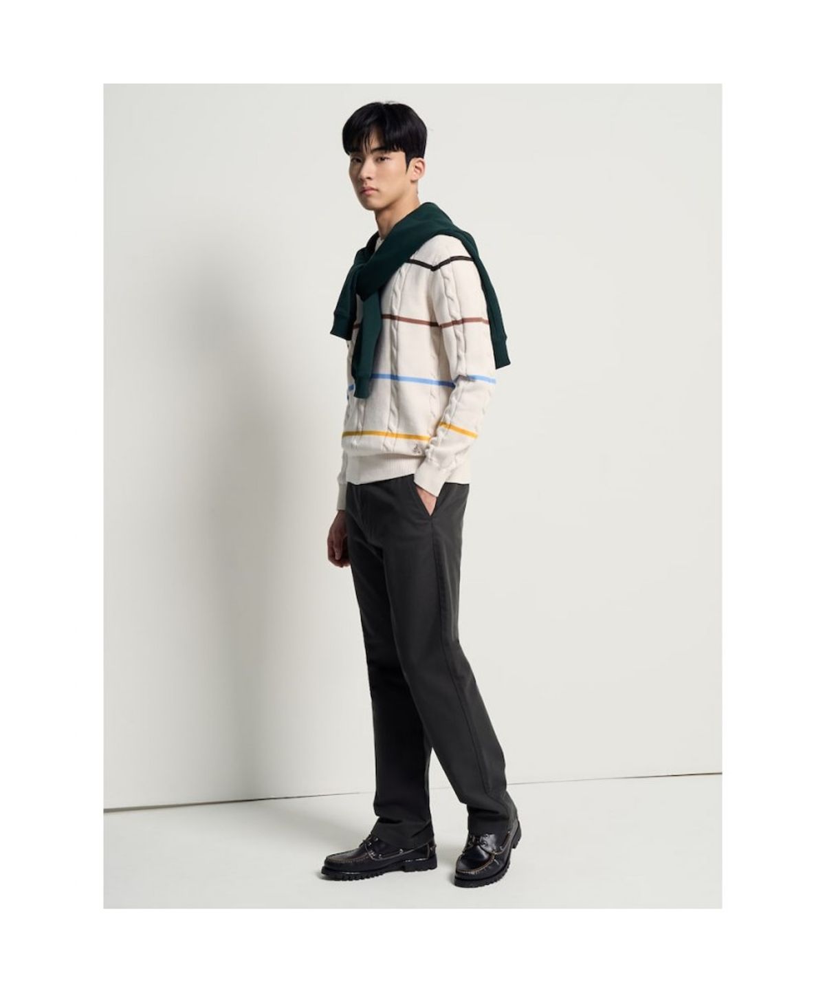 빈폴 멘(BEANPOLE MEN) 케이블 스트라이프 니트  아이보리