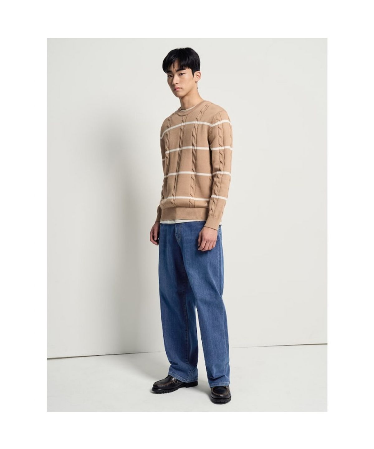 빈폴 멘(BEANPOLE MEN) 케이블 스트라이프 니트  베이지