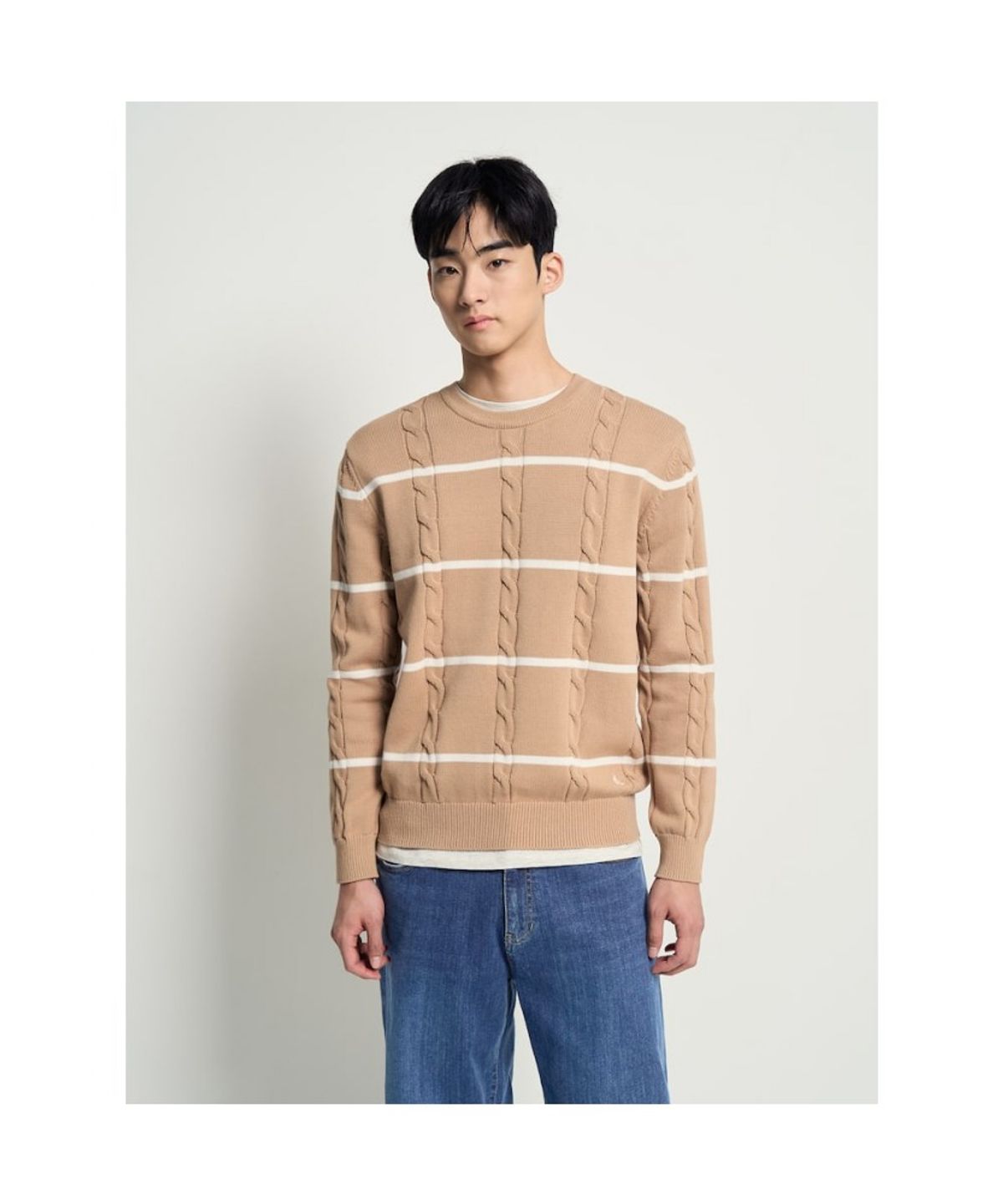 빈폴 멘(BEANPOLE MEN) 케이블 스트라이프 니트  베이지
