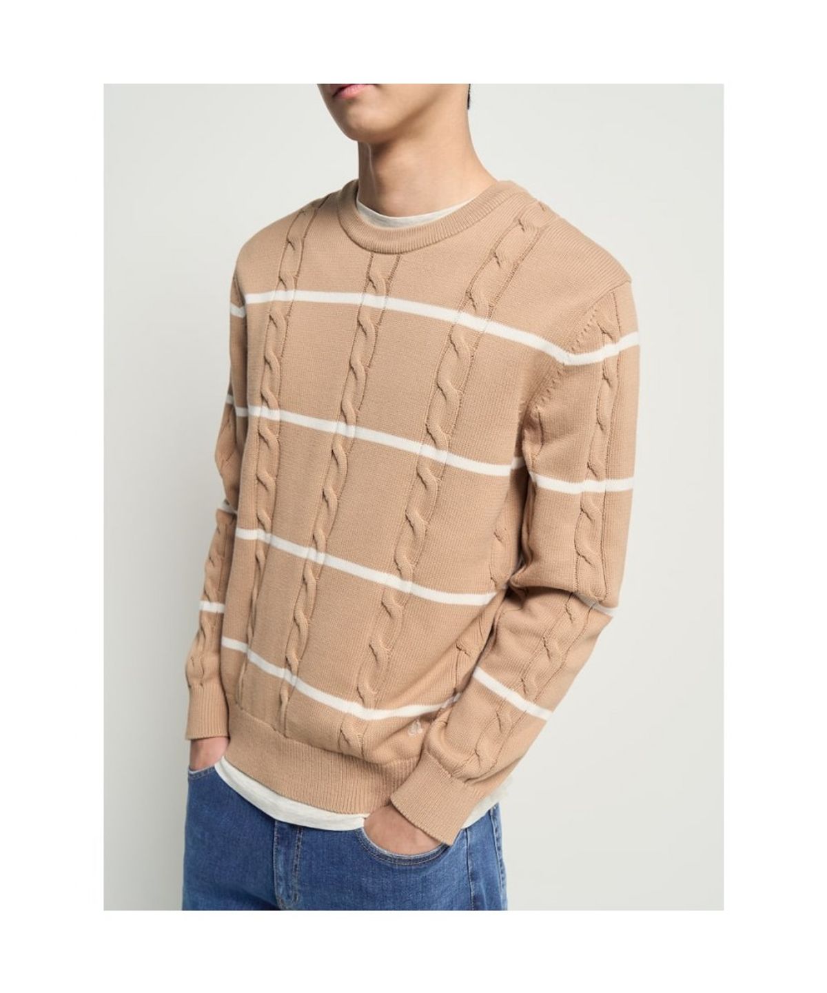 빈폴 멘(BEANPOLE MEN) 케이블 스트라이프 니트  베이지
