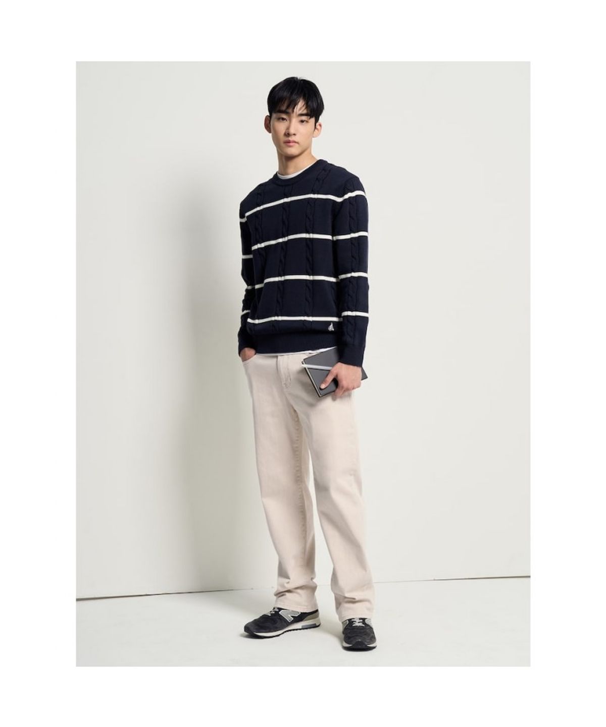 빈폴 멘(BEANPOLE MEN) 케이블 스트라이프 니트  네이비