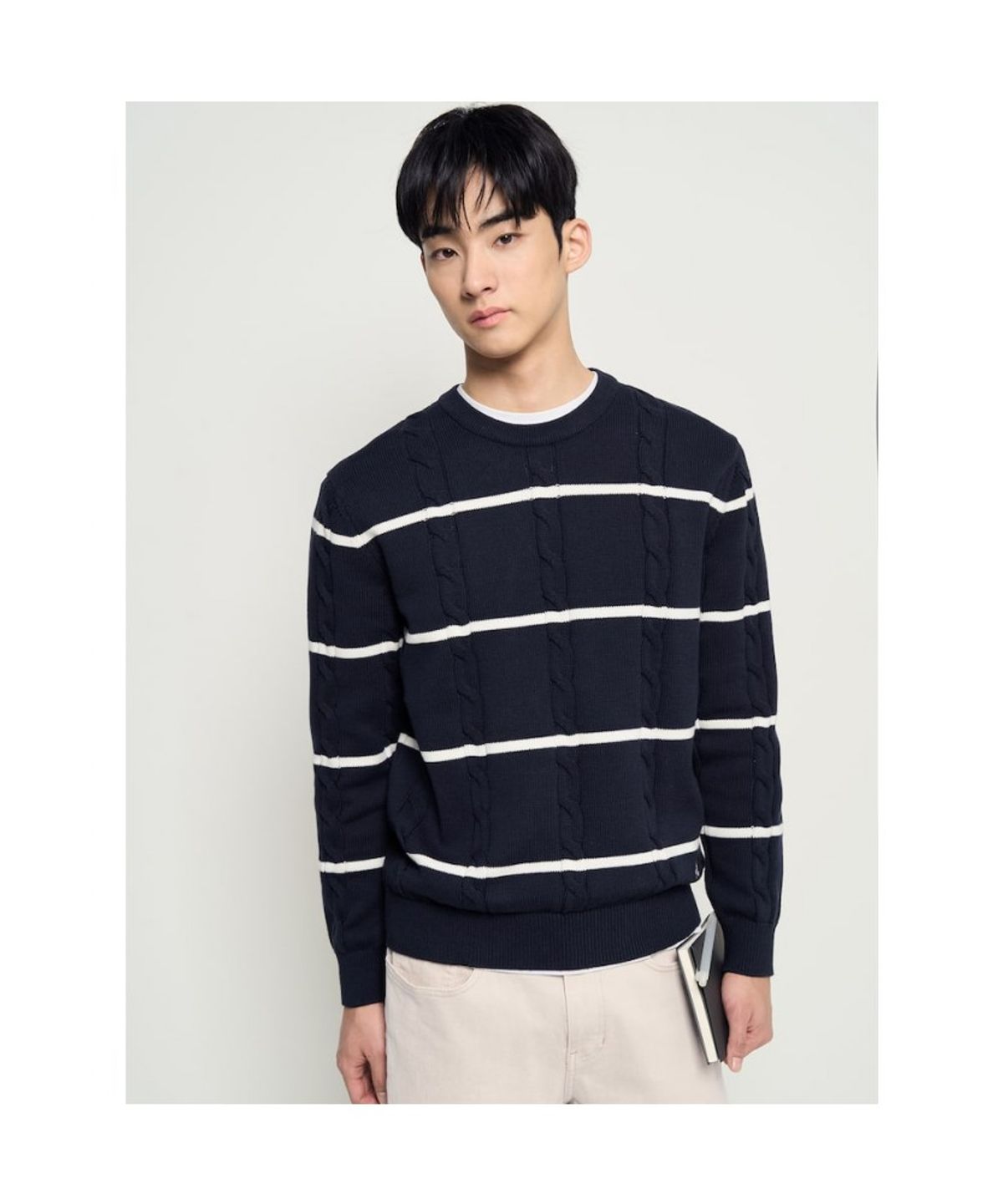 빈폴 멘(BEANPOLE MEN) 케이블 스트라이프 니트  네이비