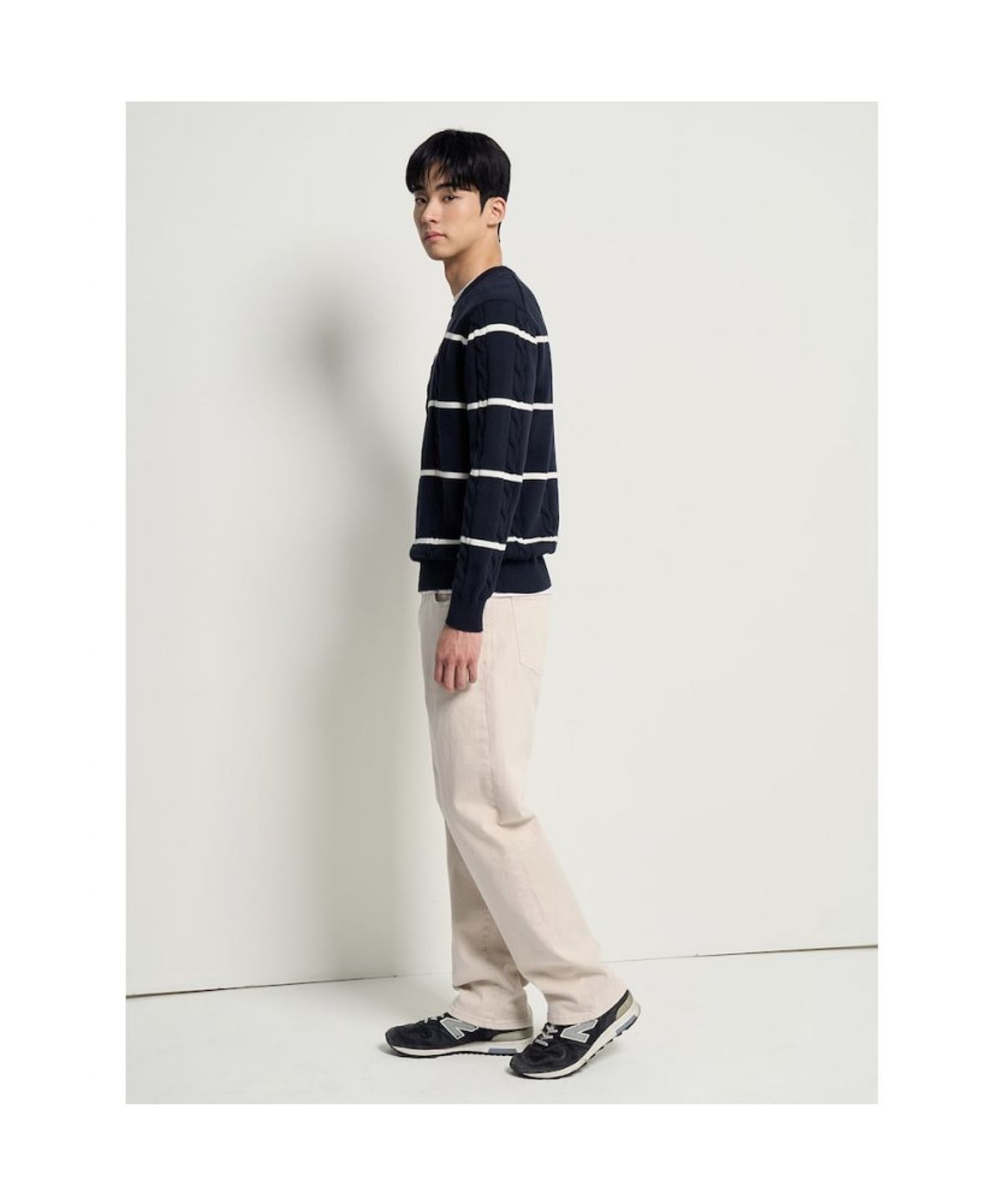 빈폴 멘(BEANPOLE MEN) 케이블 스트라이프 니트  네이비