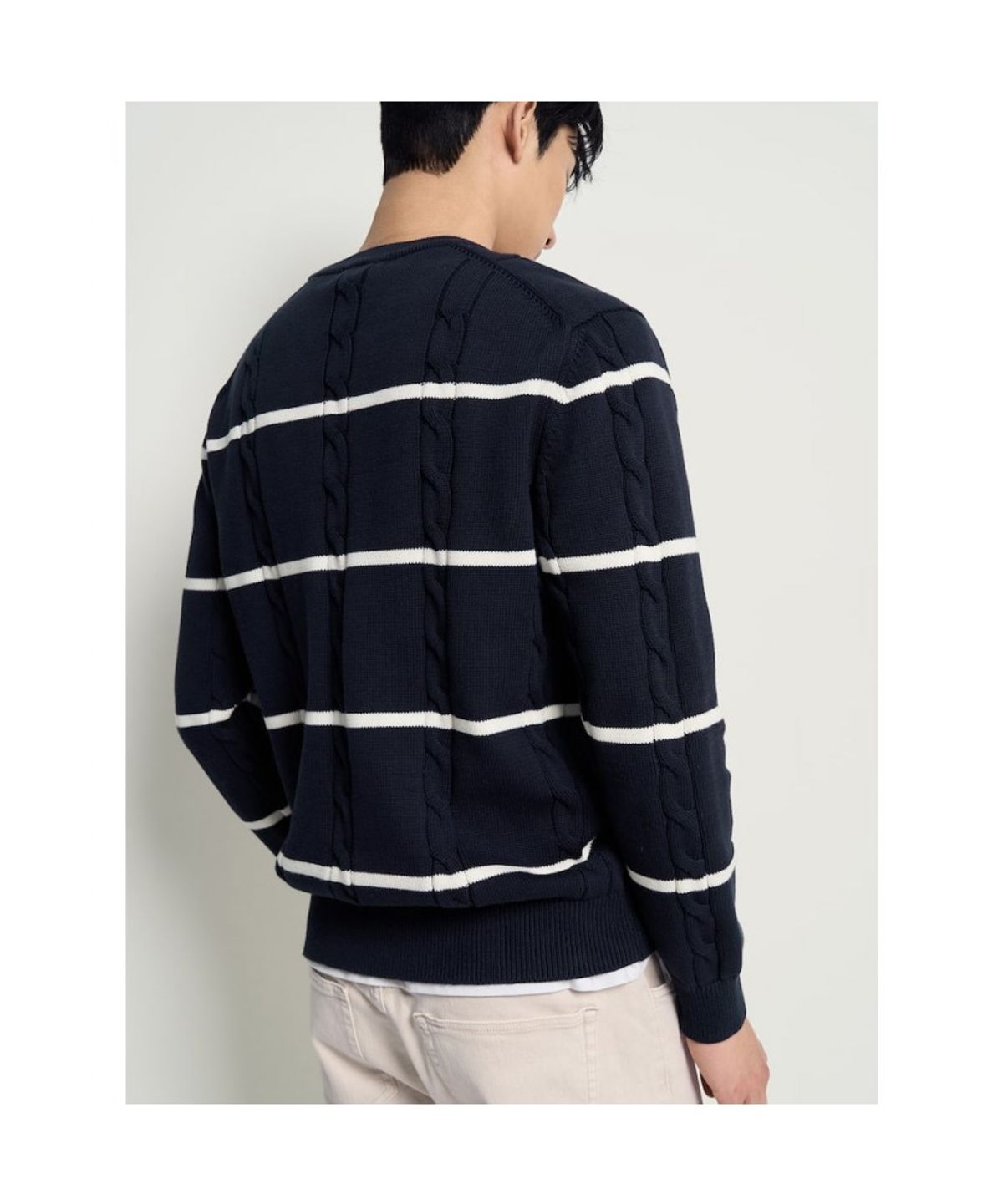 빈폴 멘(BEANPOLE MEN) 케이블 스트라이프 니트  네이비