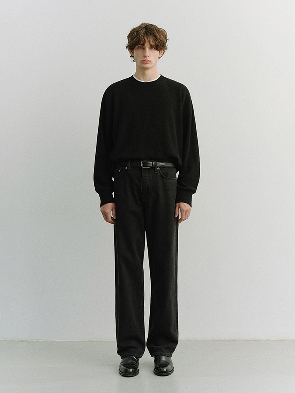 던스트 포 맨(DUNST FOR MEN) BUTTONED CREWNECK SWEATER_UNISEX_UDSW6A107_BLACK