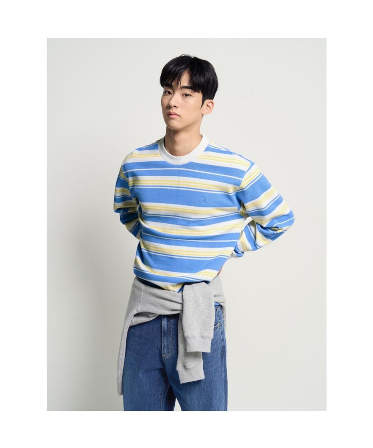 빈폴 멘(BEANPOLE MEN) 멀티 스트라이프 긴소매 스웨트 셔츠  아이보리