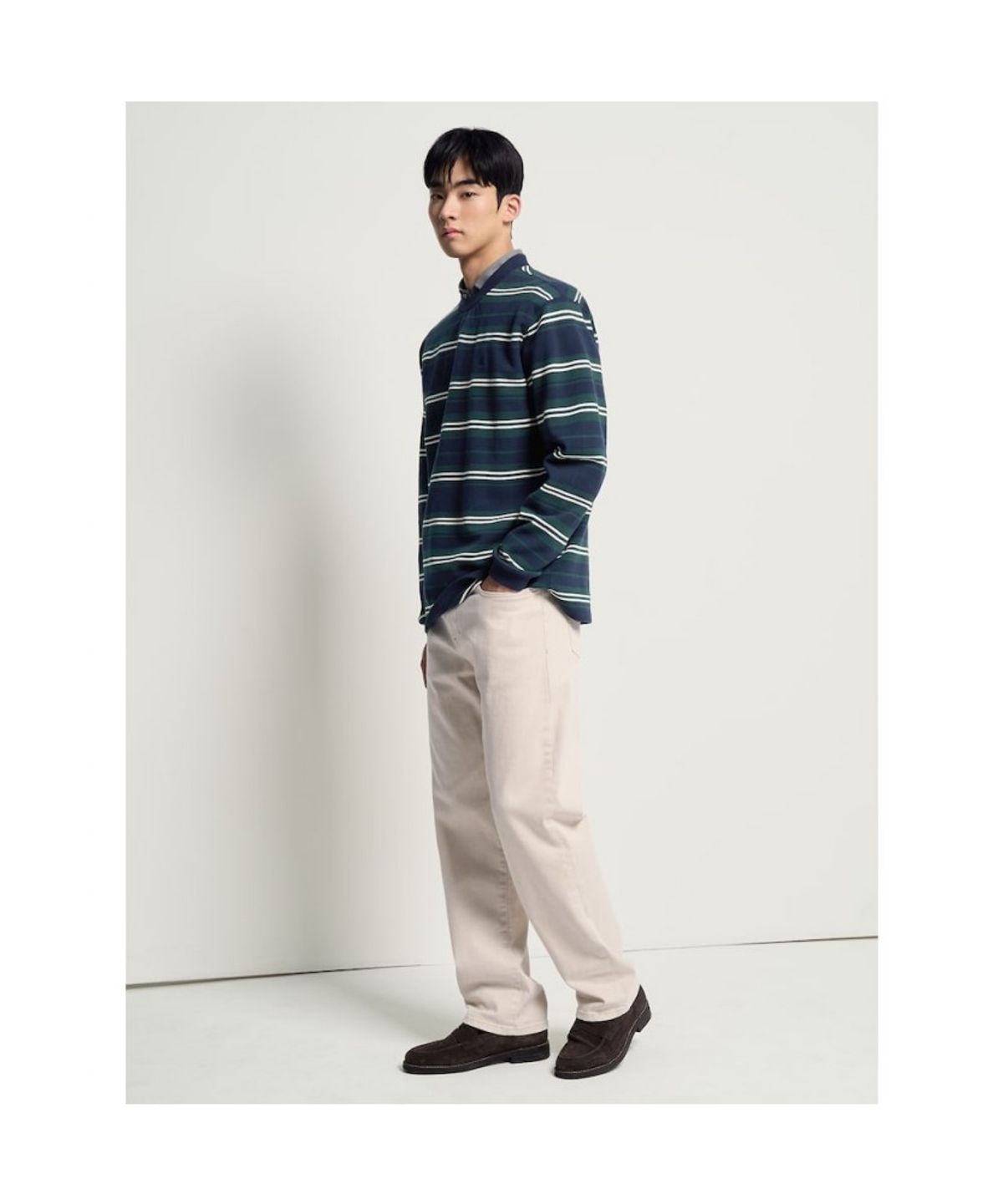 빈폴 멘(BEANPOLE MEN) 멀티 스트라이프 긴소매 스웨트 셔츠  네이비