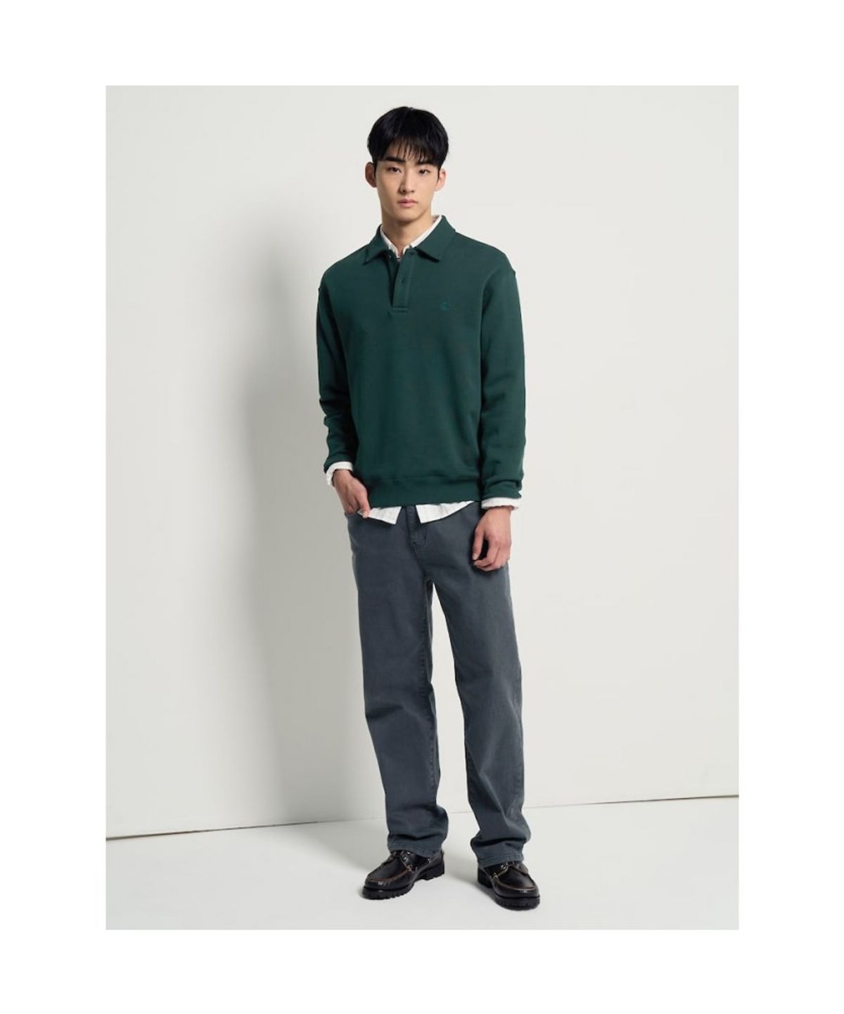 빈폴 멘(BEANPOLE MEN) 솔리드 칼라넥 스웨트 셔츠  그린