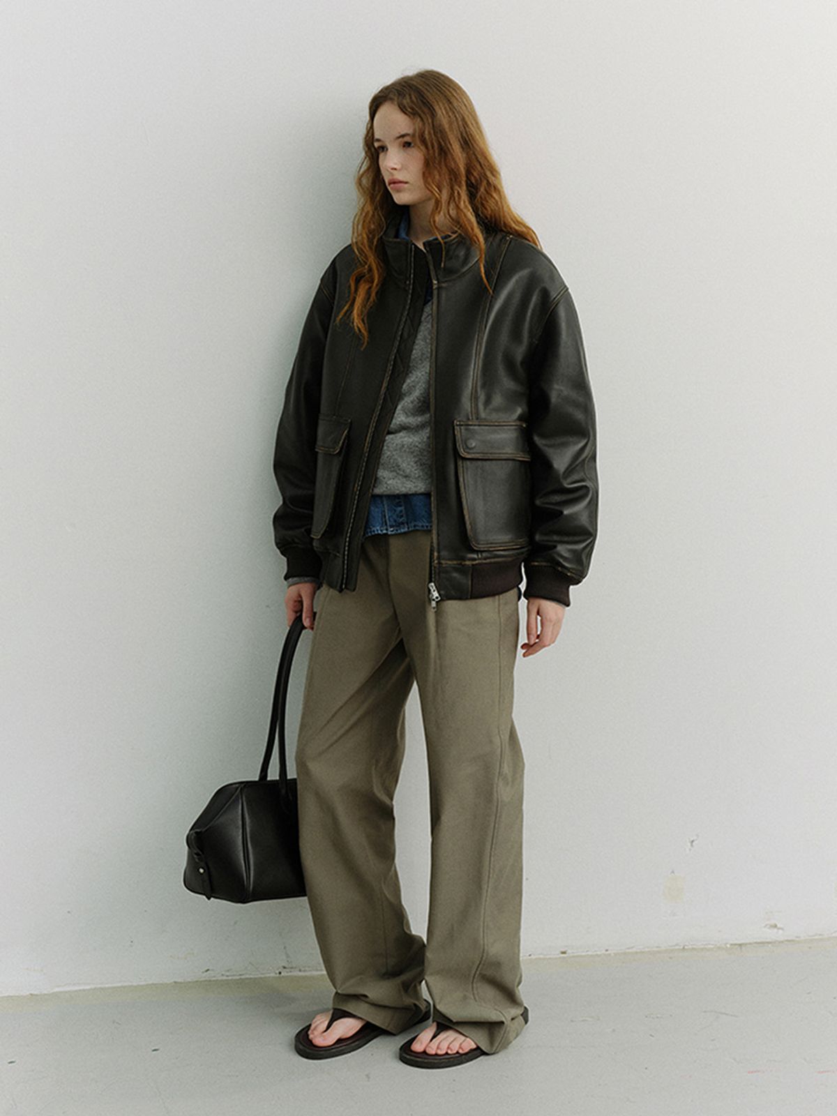 던스트(DUNST) UNISEX STAND COLLARED LEATHER BLOUSON_UDJU6A104_BRUSHED BLACK
