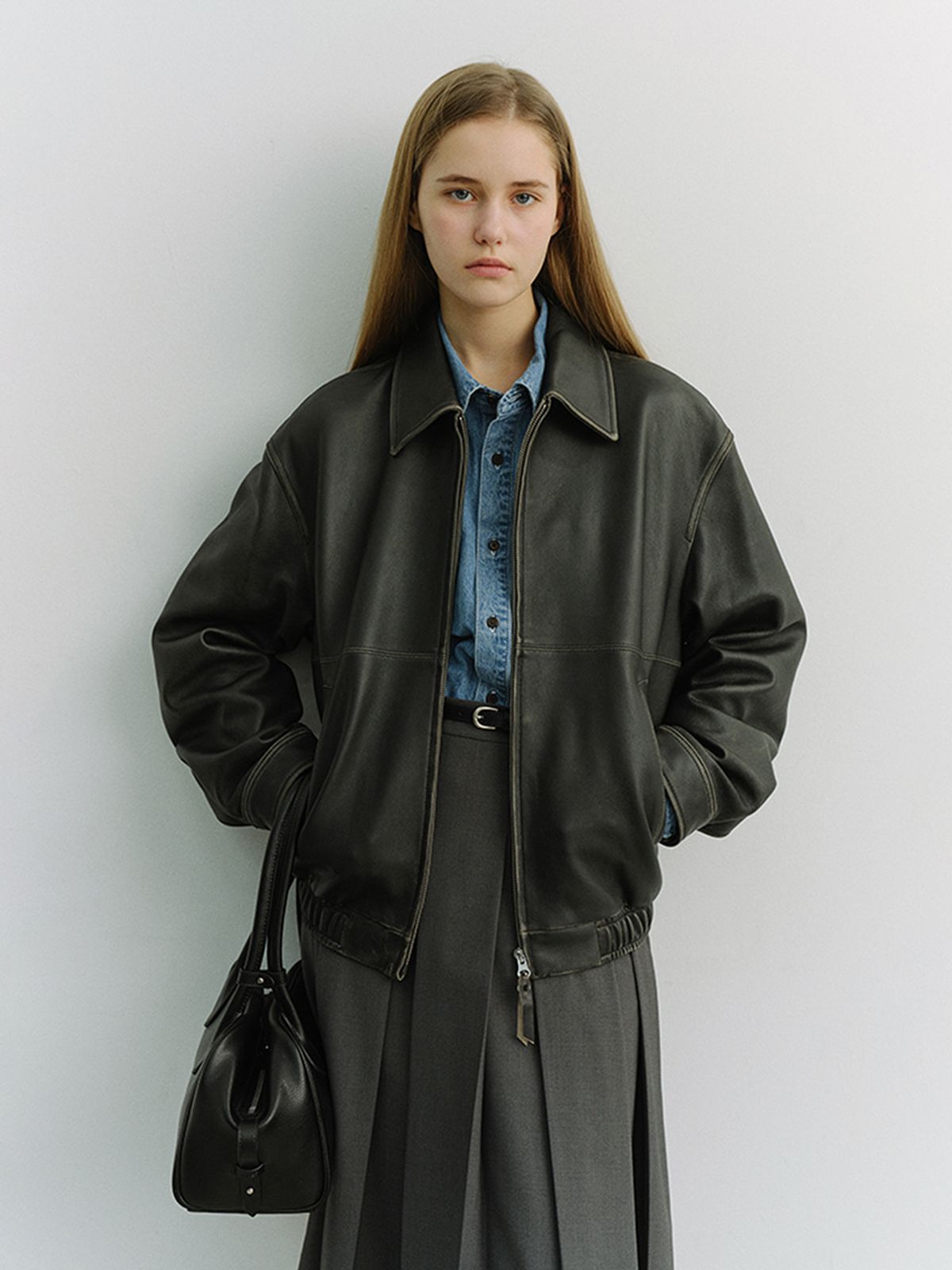던스트(DUNST) UNISEX DRIZZLER LEATHER JACKET_UDJU6A105_BRUSHED BLACK
