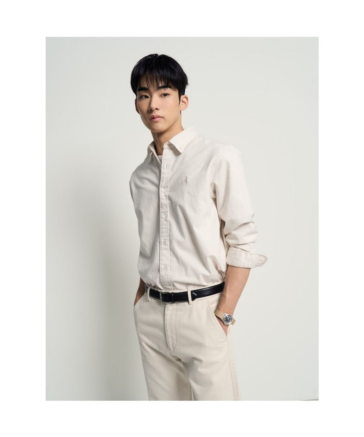빈폴 멘(BEANPOLE MEN) 소프트 브러시드 코튼 솔리드 셔츠  아이보리
