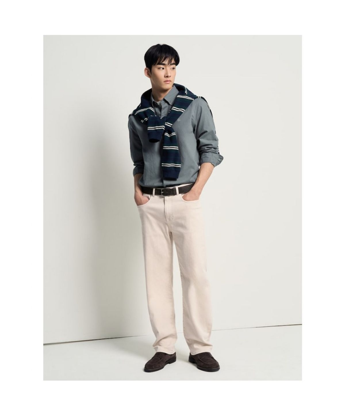 빈폴 멘(BEANPOLE MEN) 약브러쉬드 트윌 솔리드 셔츠  카키