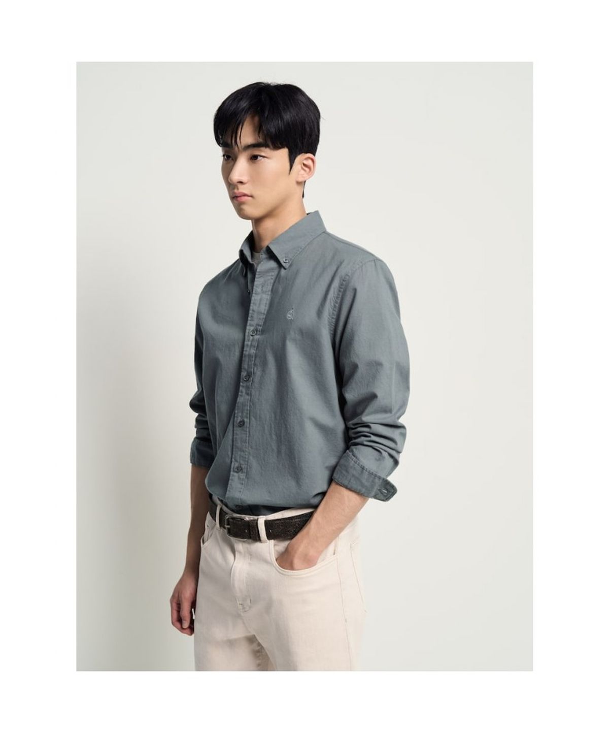 빈폴 멘(BEANPOLE MEN) 약브러쉬드 트윌 솔리드 셔츠  카키