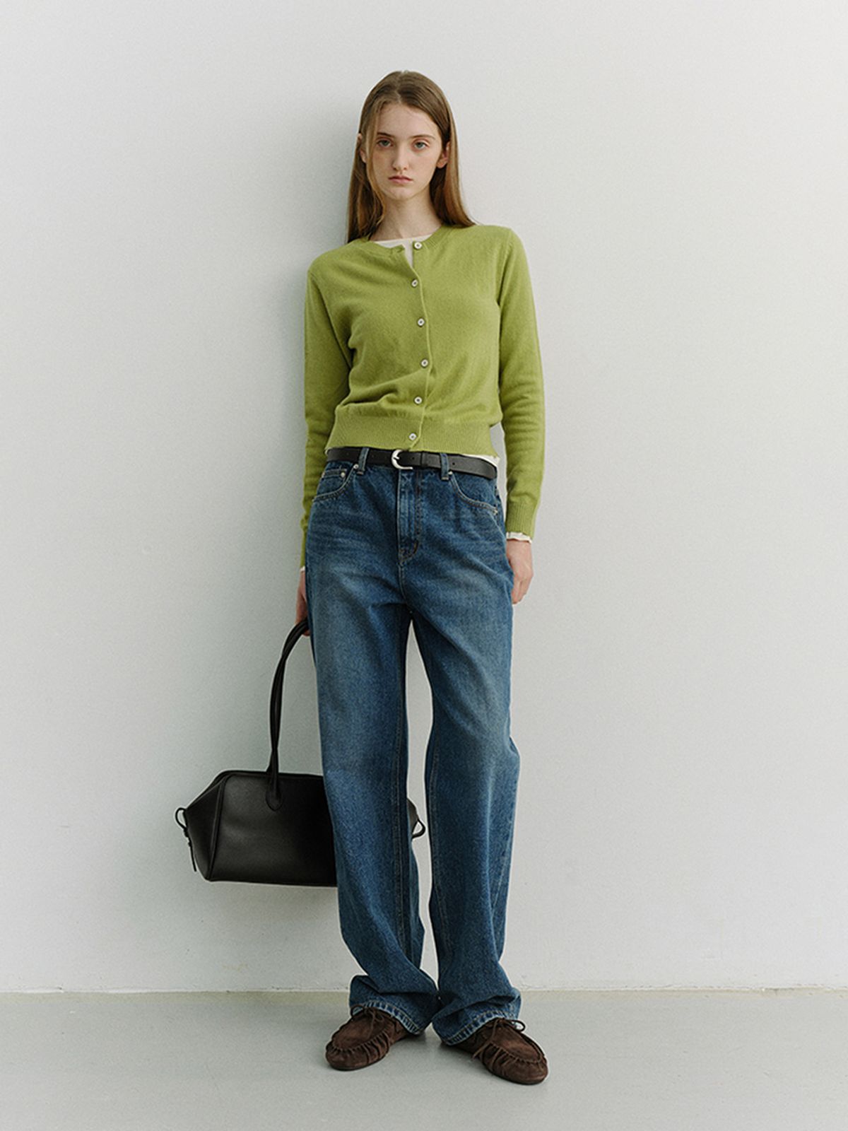 던스트(DUNST) ESSENTIAL CREWNECK KNIT CARDIGAN_UDSW6A209_OLIVE GREEN