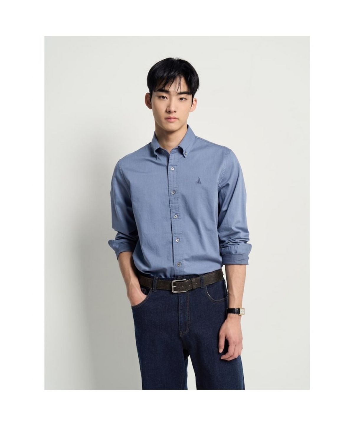 빈폴 멘(BEANPOLE MEN) 약브러쉬드 트윌 솔리드 셔츠  블루