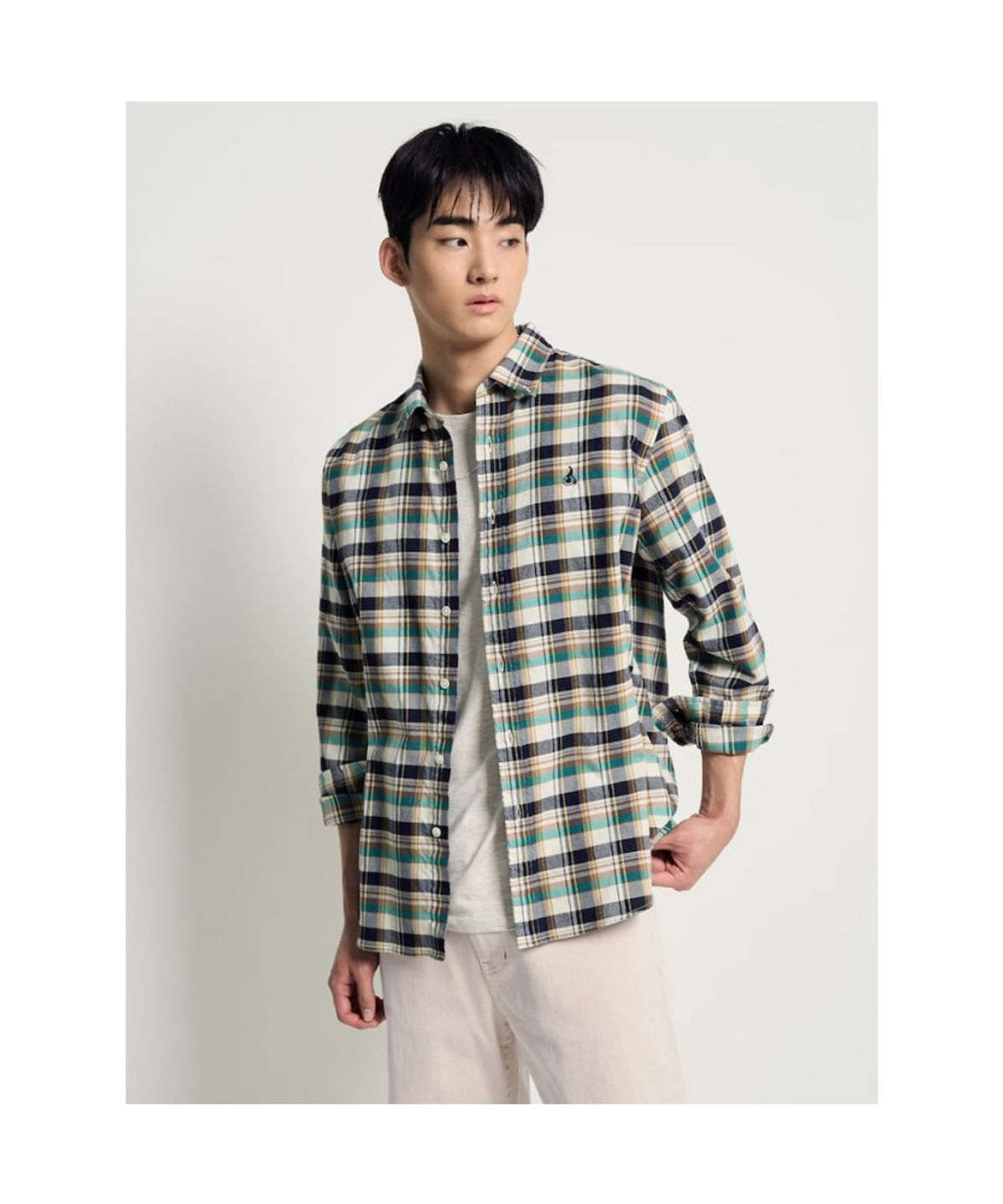 빈폴 멘(BEANPOLE MEN) 컬러 포인트 체크 셔츠  네이비