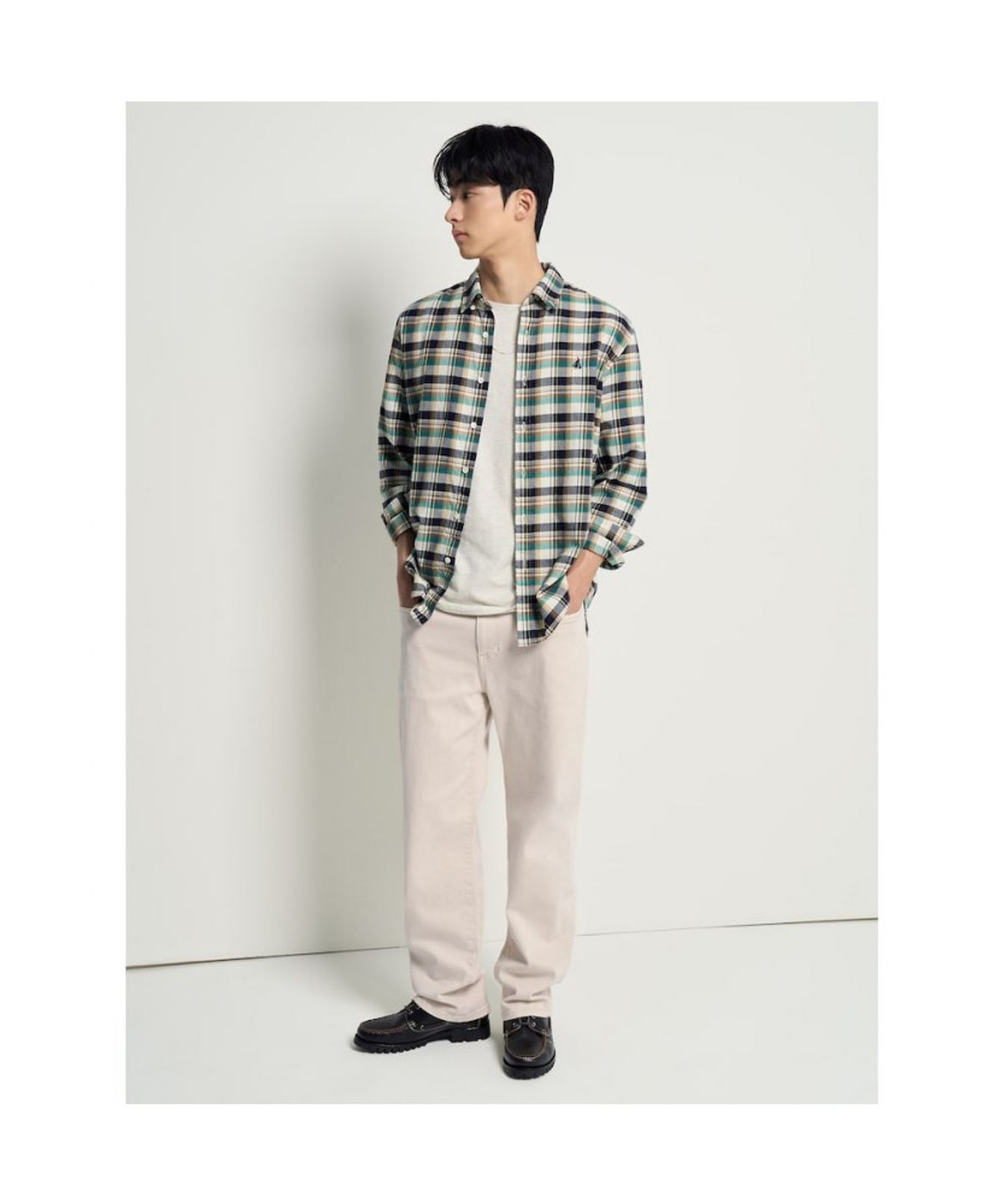 빈폴 멘(BEANPOLE MEN) 컬러 포인트 체크 셔츠  네이비