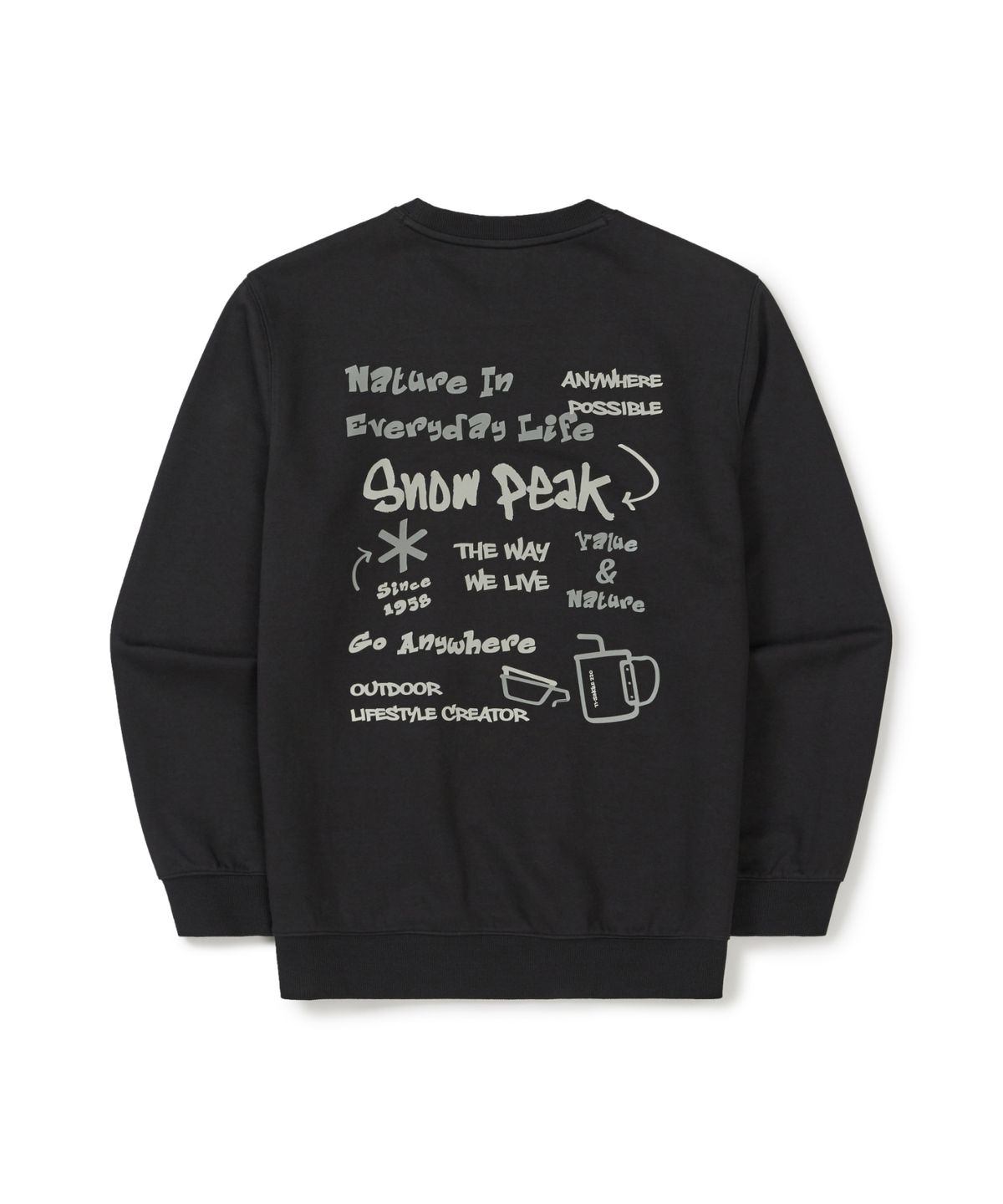 스노우피크 어패럴(SNOWPEAK APPAREL) 두들 그래픽 맨투맨 (S26SMFHT52) Dark Charcoal
