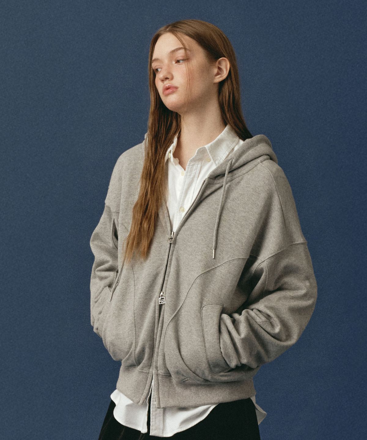 로시로우(LOSSYROW) Round Loose-Fit Hood Zip-Up Gray