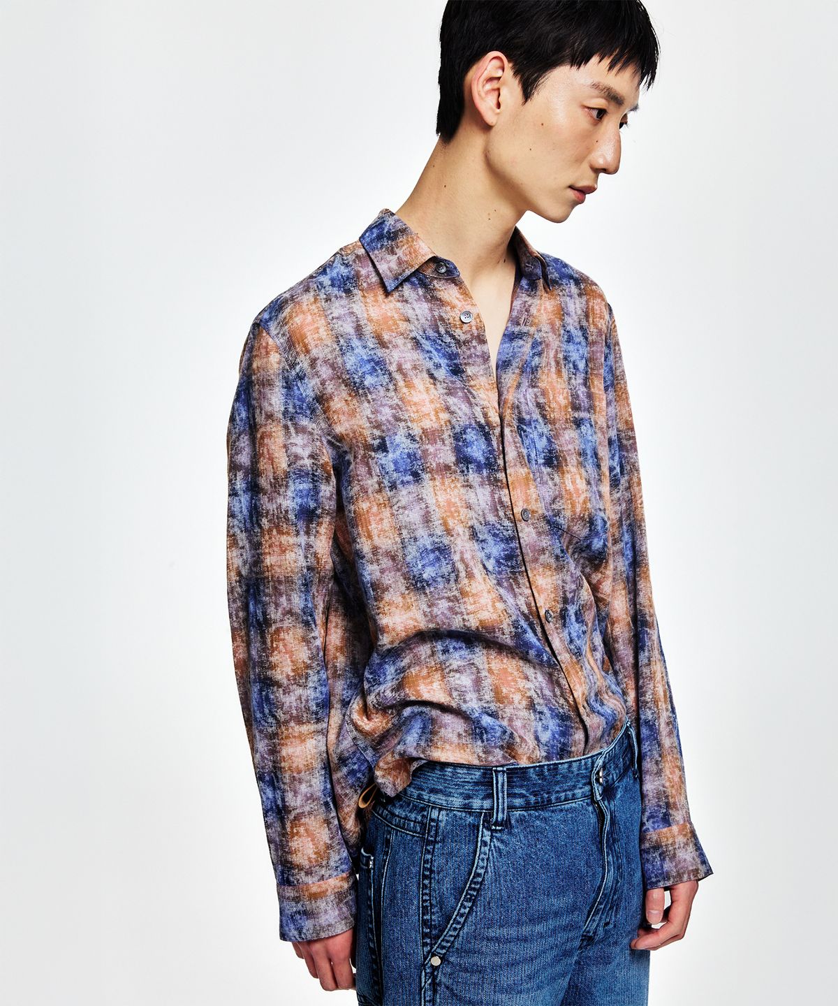 엠티더블유(MTW) 세미 크롭 빈티지 체크 셔츠