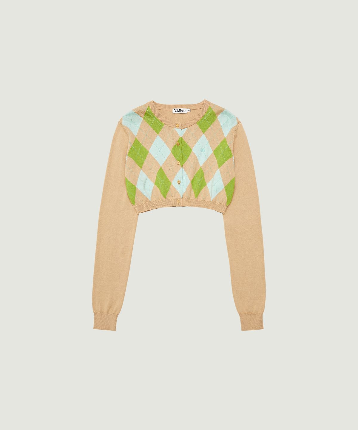 그로브(GROVE) VENI ARGYLE CROP CARDIGAN (BEIGE)