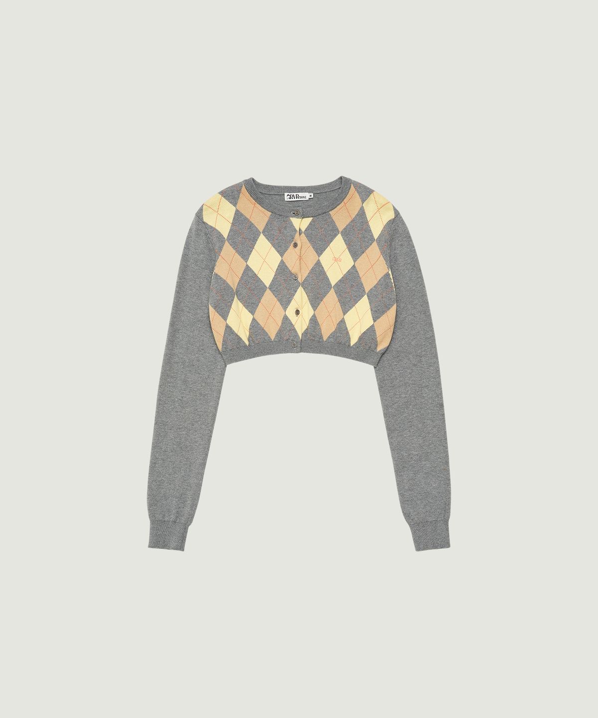 그로브(GROVE) VENI ARGYLE CROP CARDIGAN (GRAY)