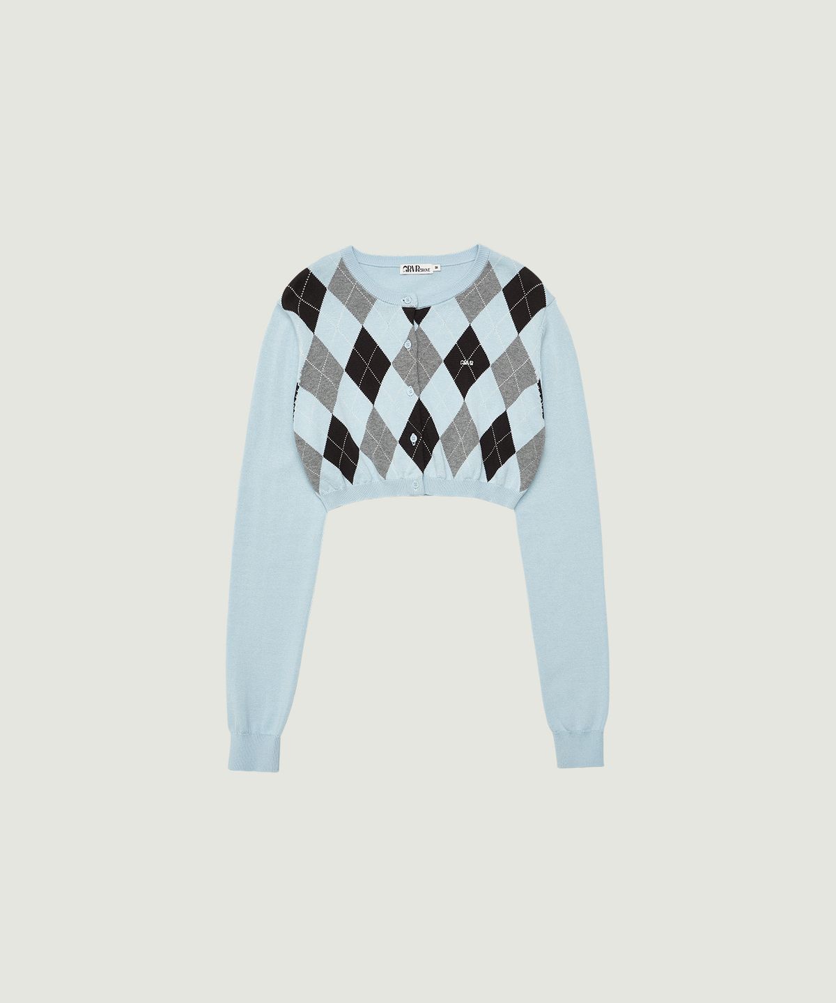 그로브(GROVE) VENI ARGYLE CROP CARDIGAN (LIGHT BLUE)