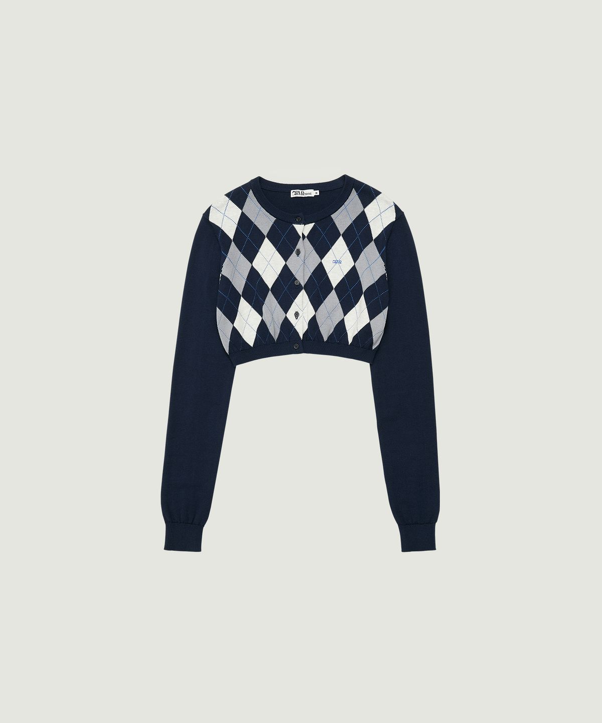 그로브(GROVE) VENI ARGYLE CROP CARDIGAN (NAVY)