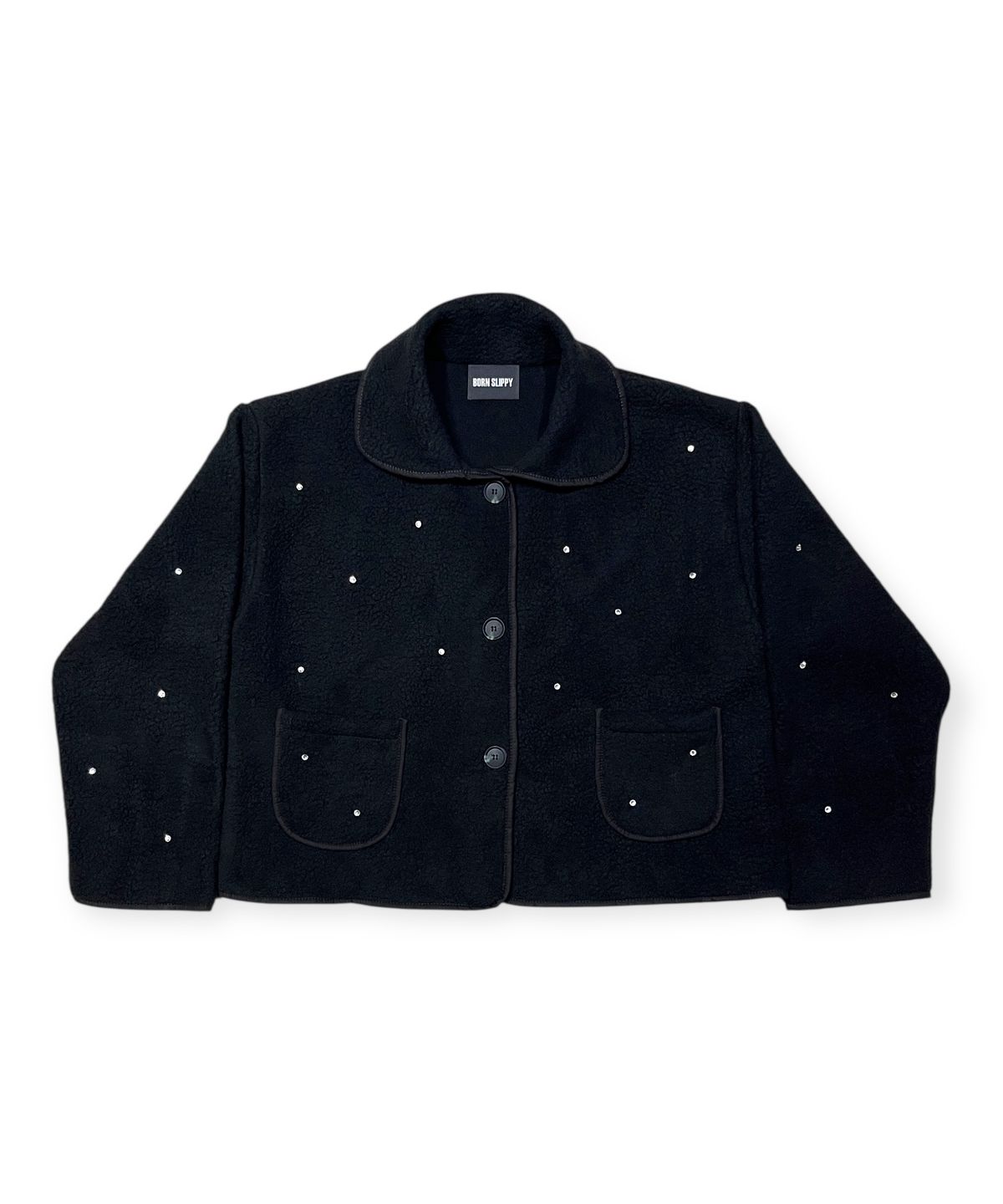 본슬리피(BORN SLIPPY) Soft Crystal Stud Fleece Jacket (Black)