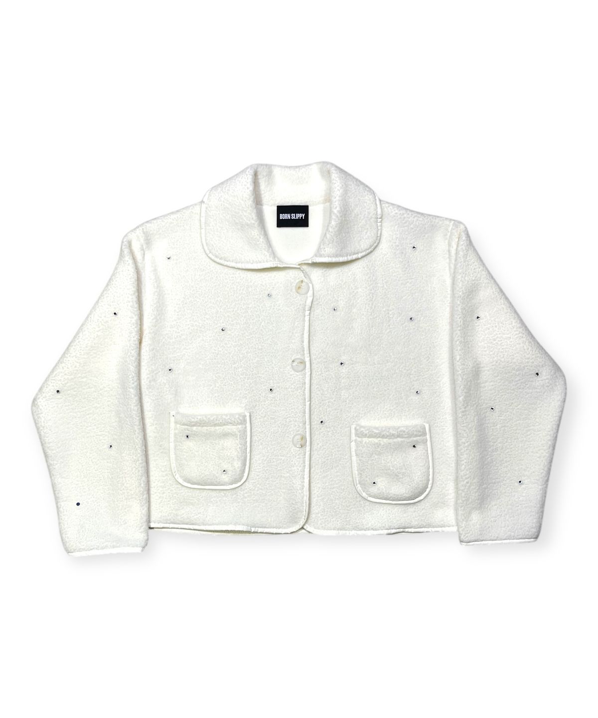 본슬리피(BORN SLIPPY) Soft Crystal Stud Fleece Jacket (Ivory)