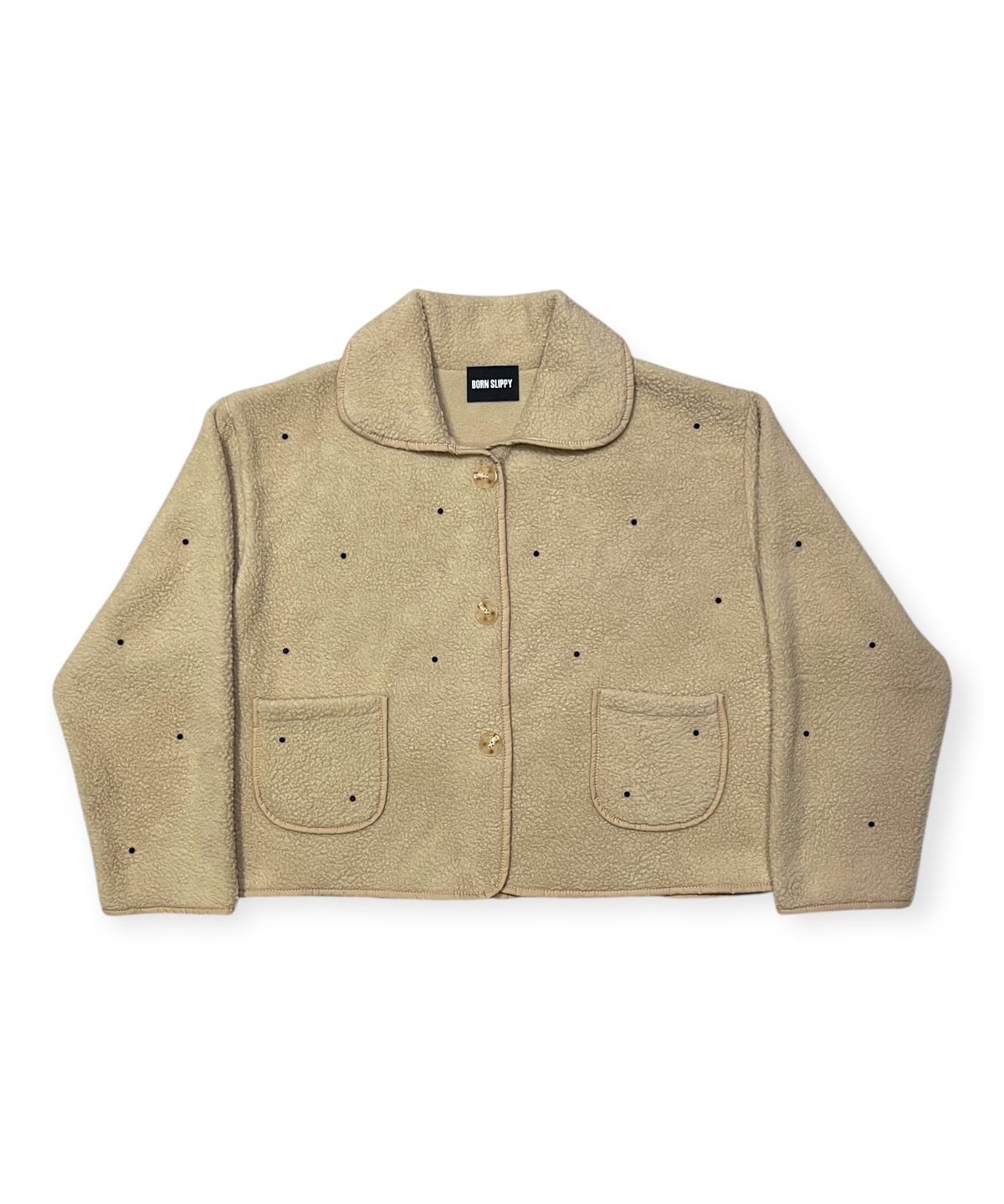 본슬리피(BORN SLIPPY) Soft Crystal Stud Fleece Jacket (Sand Beige)