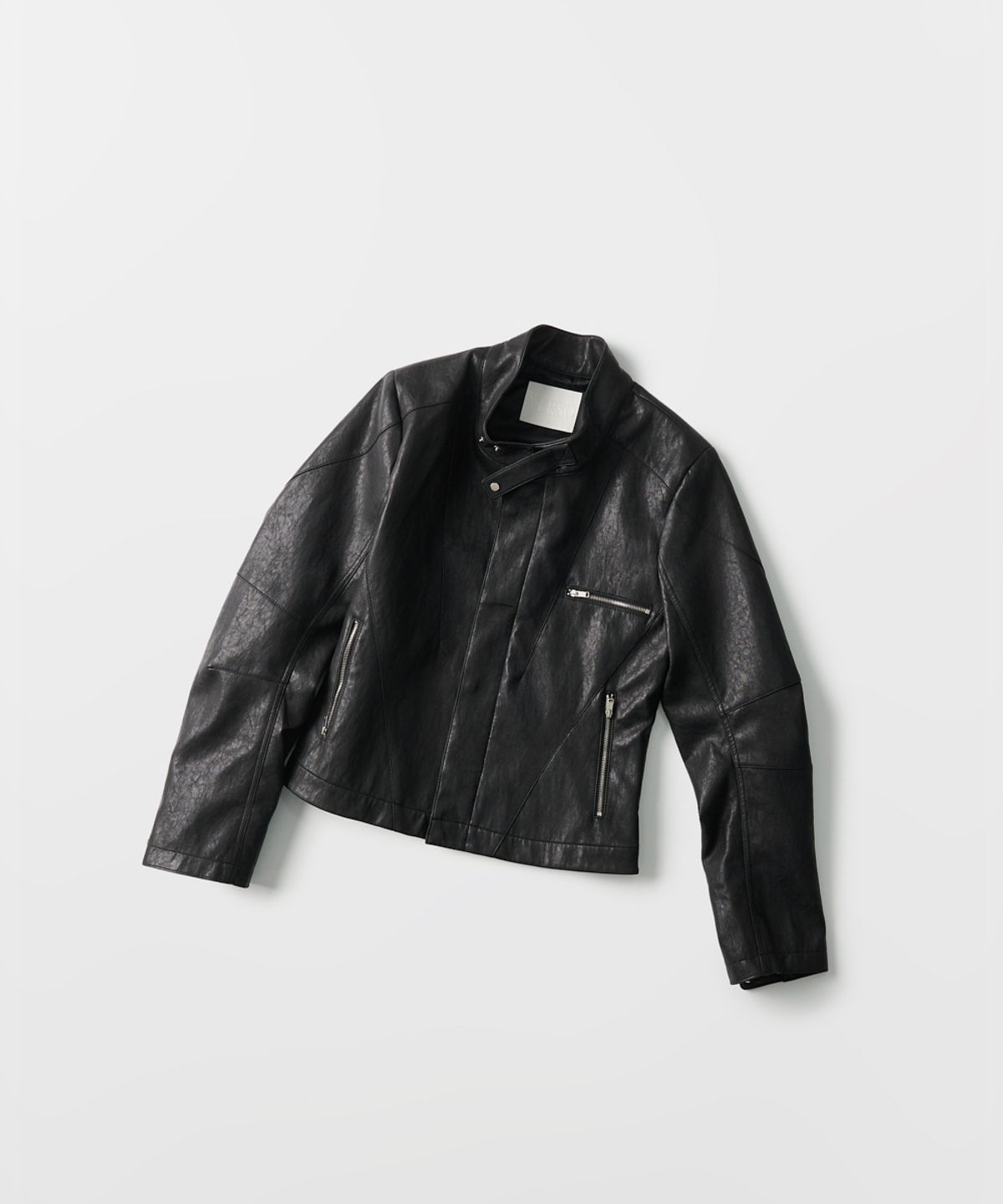 베르소(VERSO) Cropped Panel Biker Jacket (black)