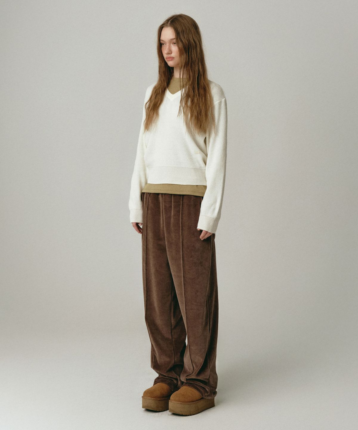 로시로우(LOSSYROW) Velvet Straight Pants Khaki Brown