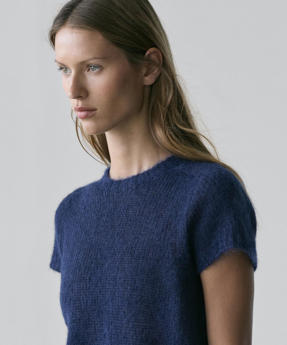마시모두띠(MASSIMO DUTTI) 알파카 블렌드 반팔 니트 스웨터