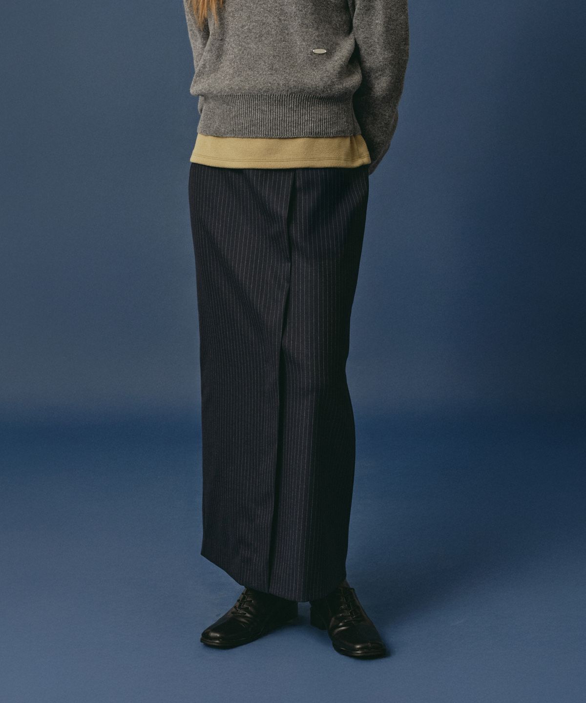 로시로우(LOSSYROW) Stripe Wrap Skirt Navy