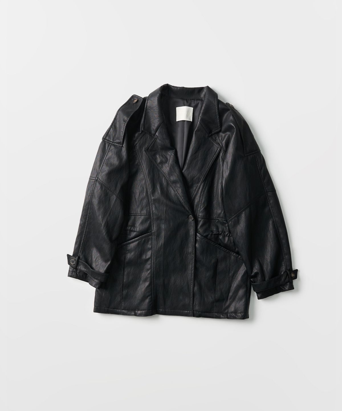 베르소(VERSO) Leather Waist Drawstring Half Coat (black)