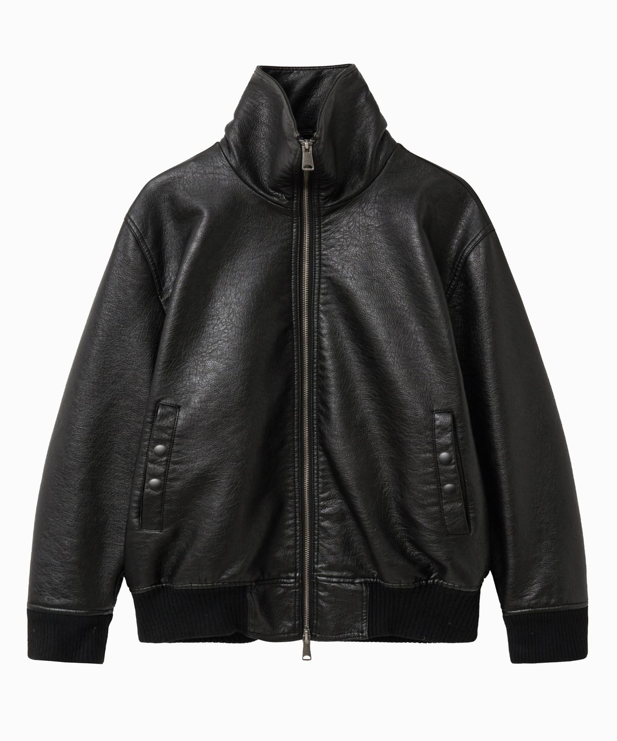 레이디 볼륨(LADY VOLUME) 9231 하이넥 워싱 레더 자켓 (BLACK)