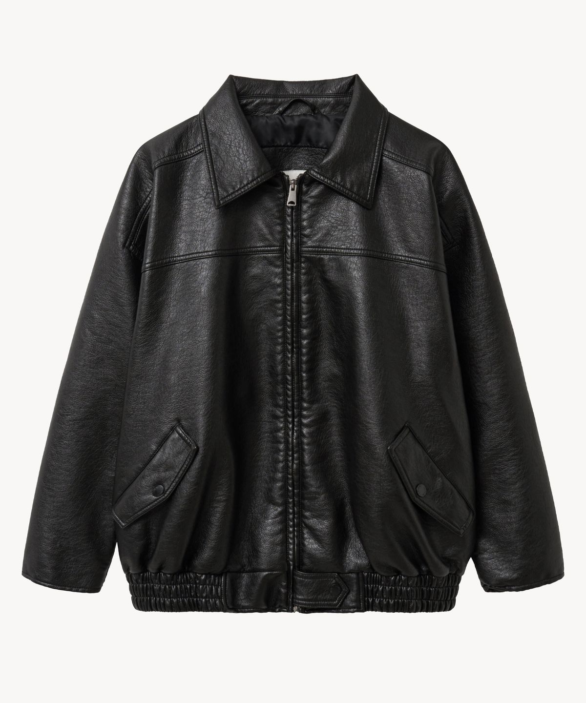 레이디 볼륨(LADY VOLUME) 9227 오버핏 워싱 레더 자켓 (BLACK)