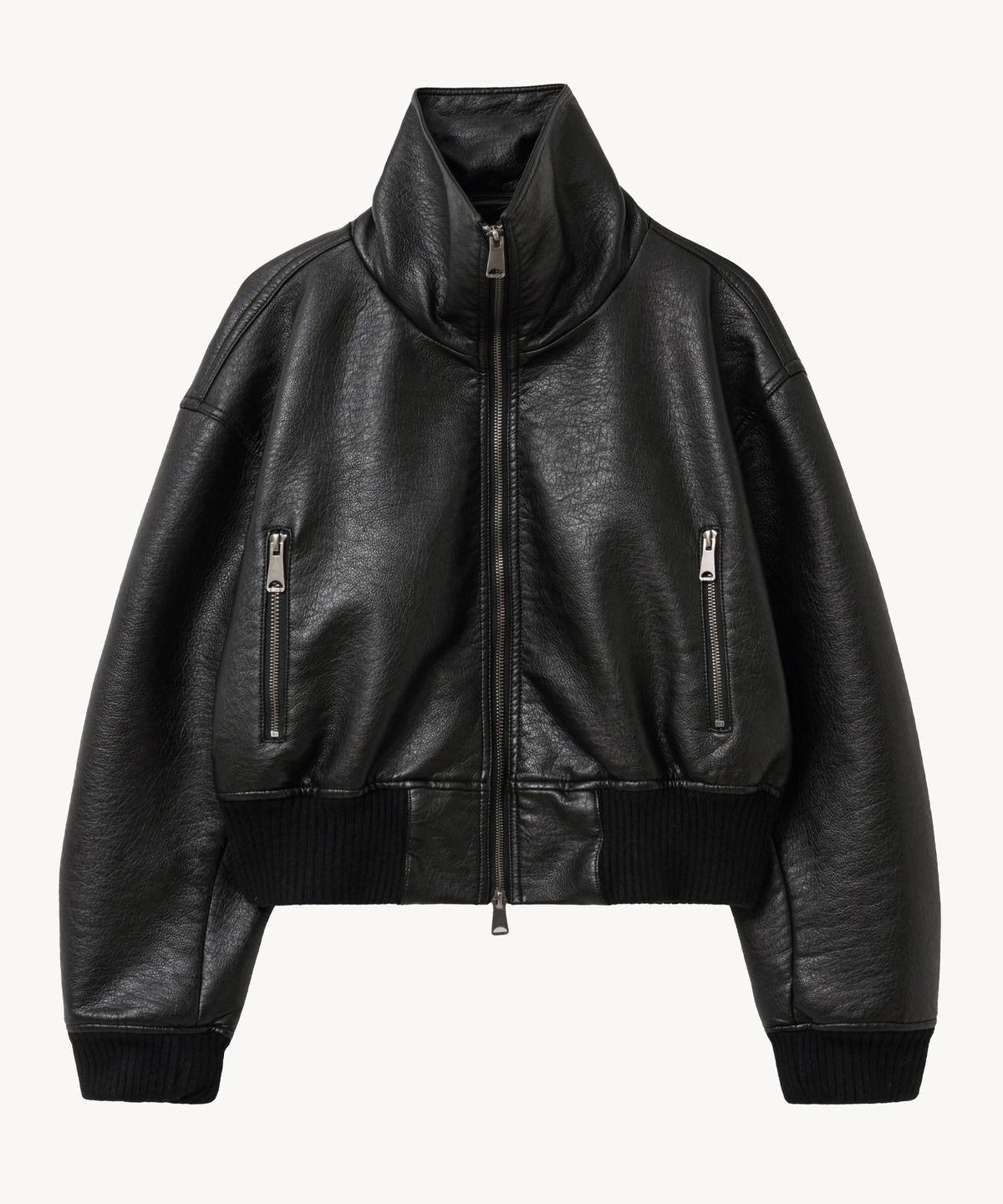 레이디 볼륨(LADY VOLUME) 9226 크롭 워싱 레더 블루종 (BLACK)
