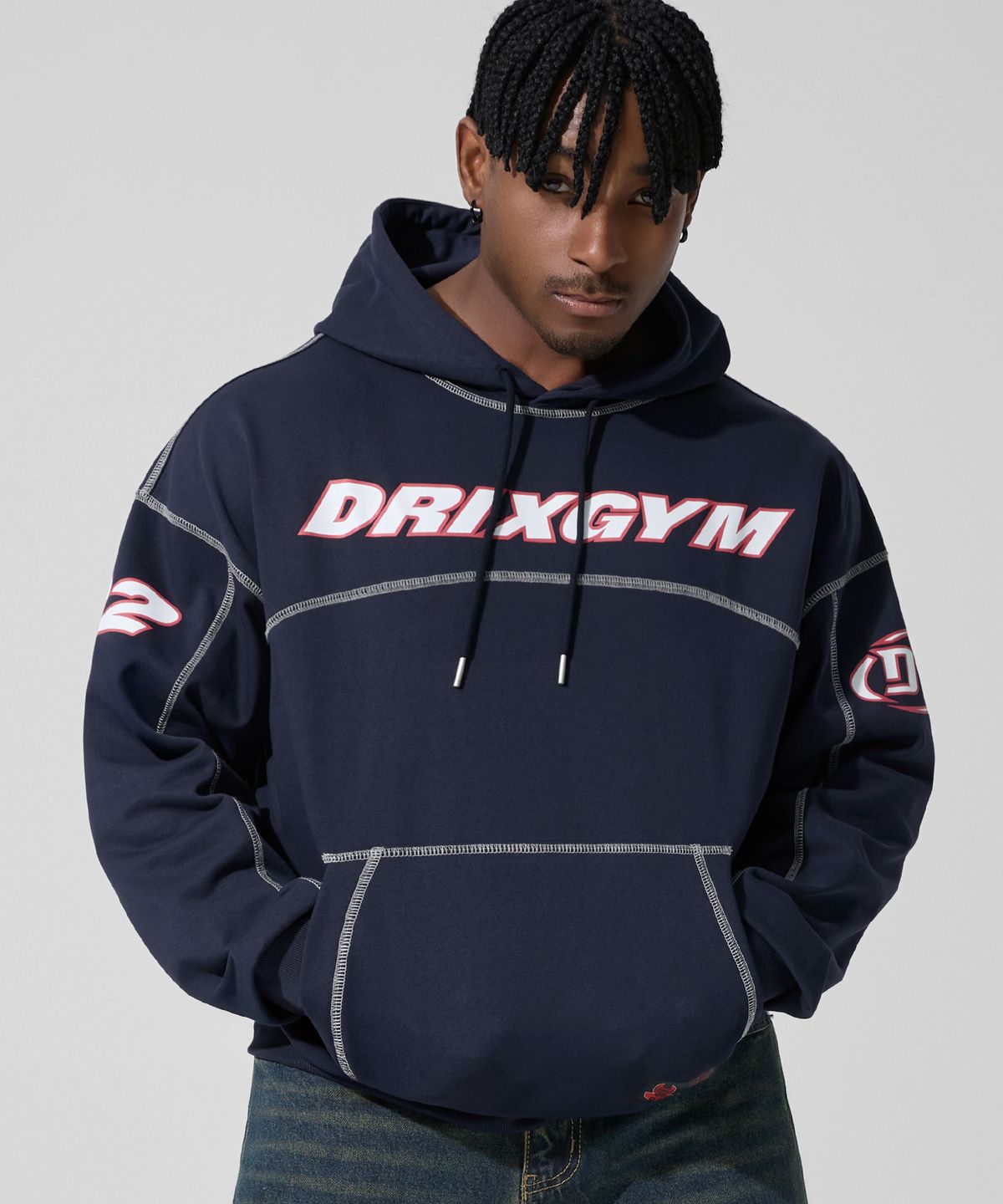 드릭스(DRIX) 오버로크 스티치 그래픽 스웻 후디_블랙