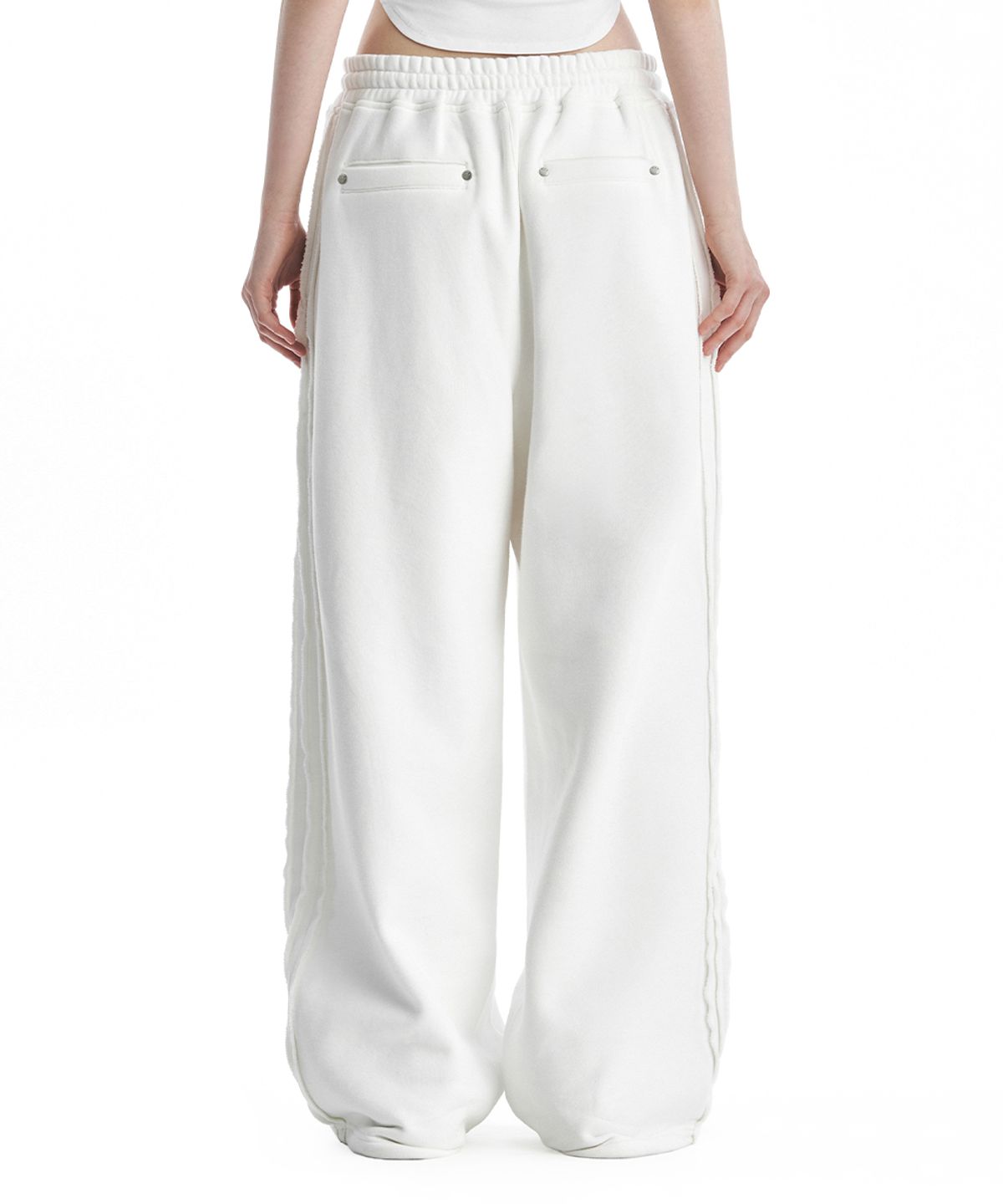 트리밍버드(TREEMINGBIRD) TMB Raw Cut Sweat Set-Up Pants [ White ]