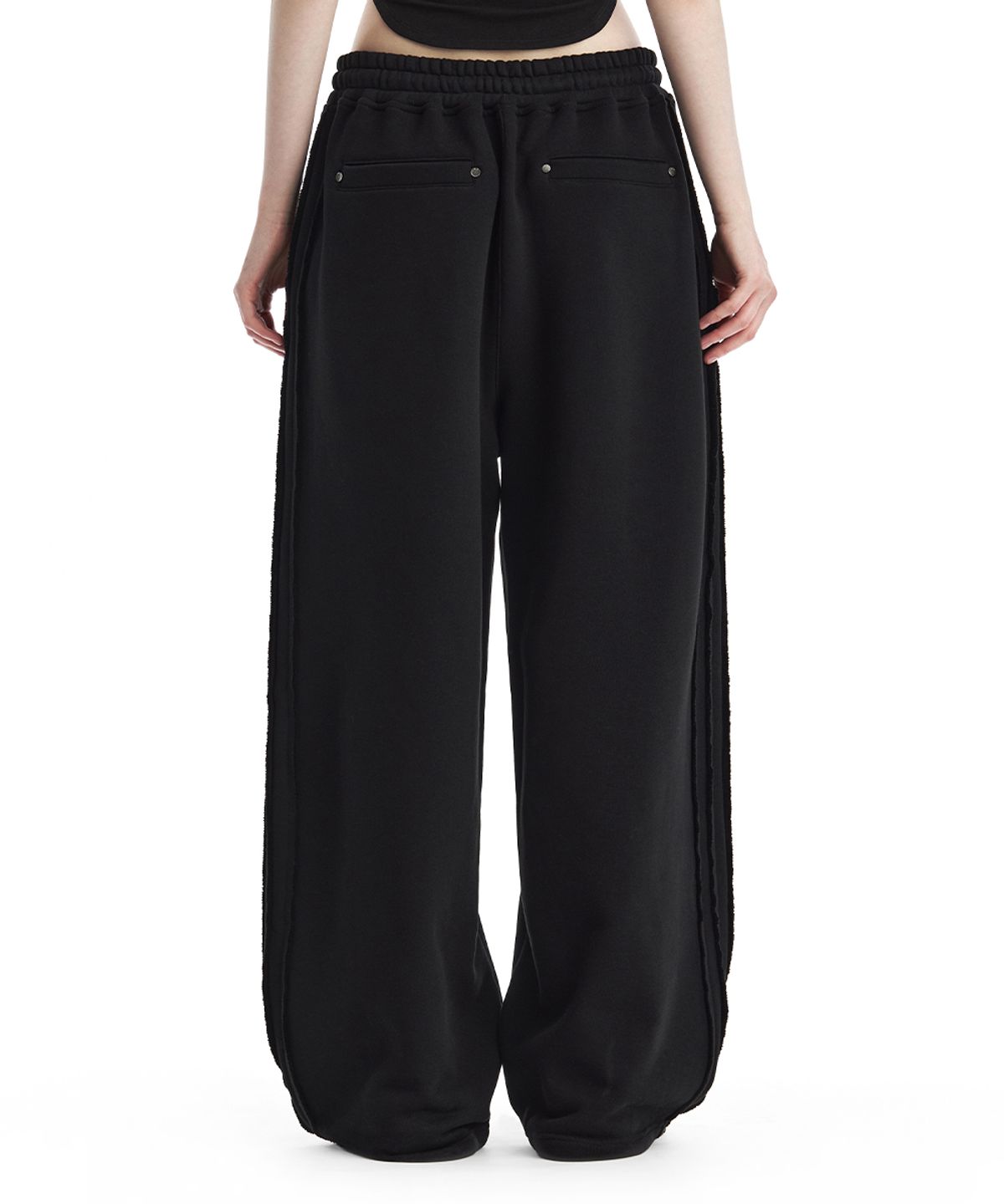 트리밍버드(TREEMINGBIRD) TMB Raw Cut Sweat Set-Up Pants [ Black ]
