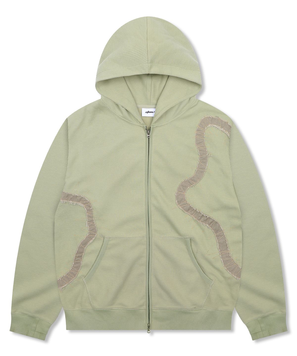 엑스톤즈(XTONZ) XTT151 플로우 아플리케 와플 후드 집업 (SAGE GREEN)