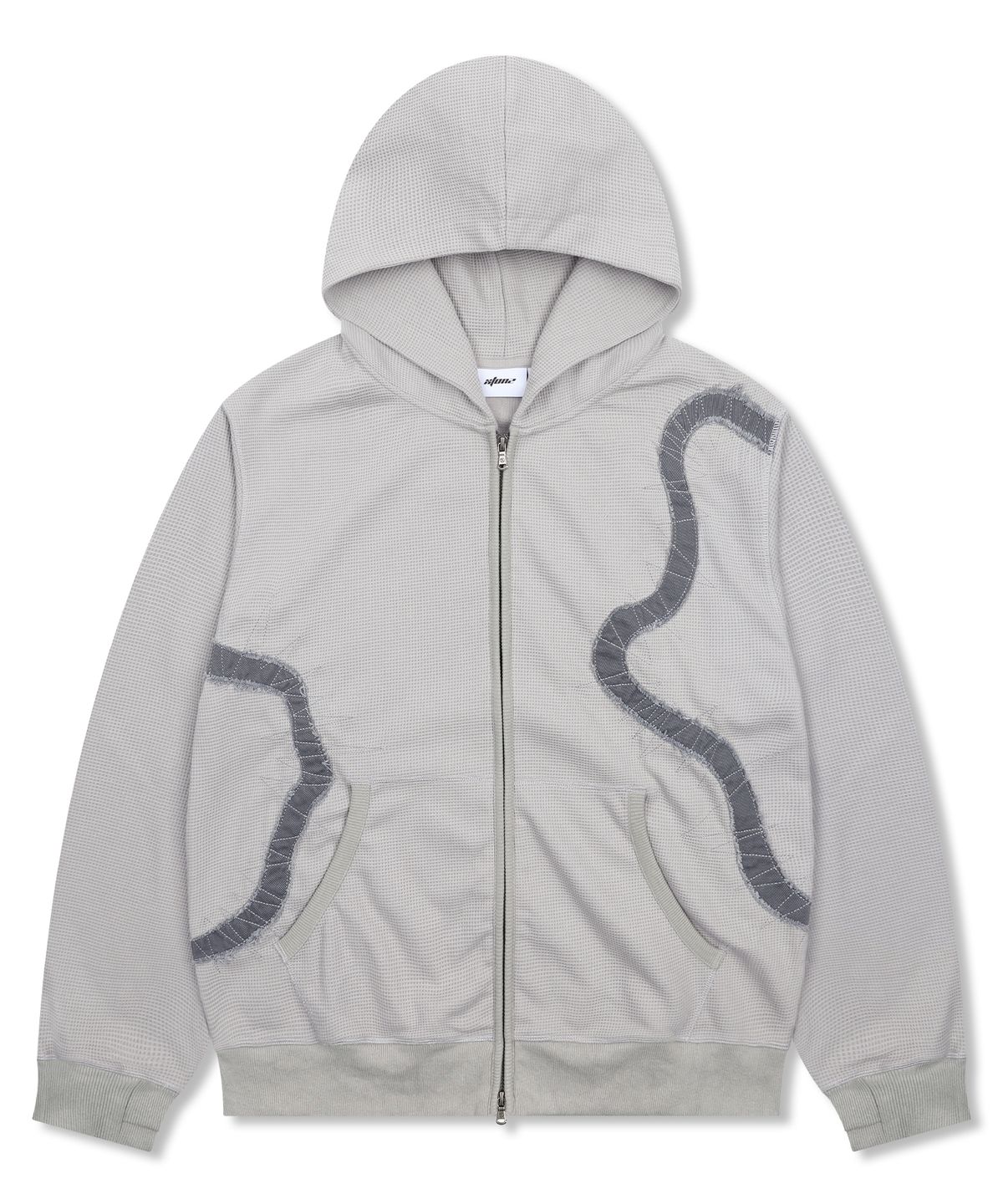 엑스톤즈(XTONZ) XTT151 플로우 아플리케 와플 후드 집업 (GRAY)