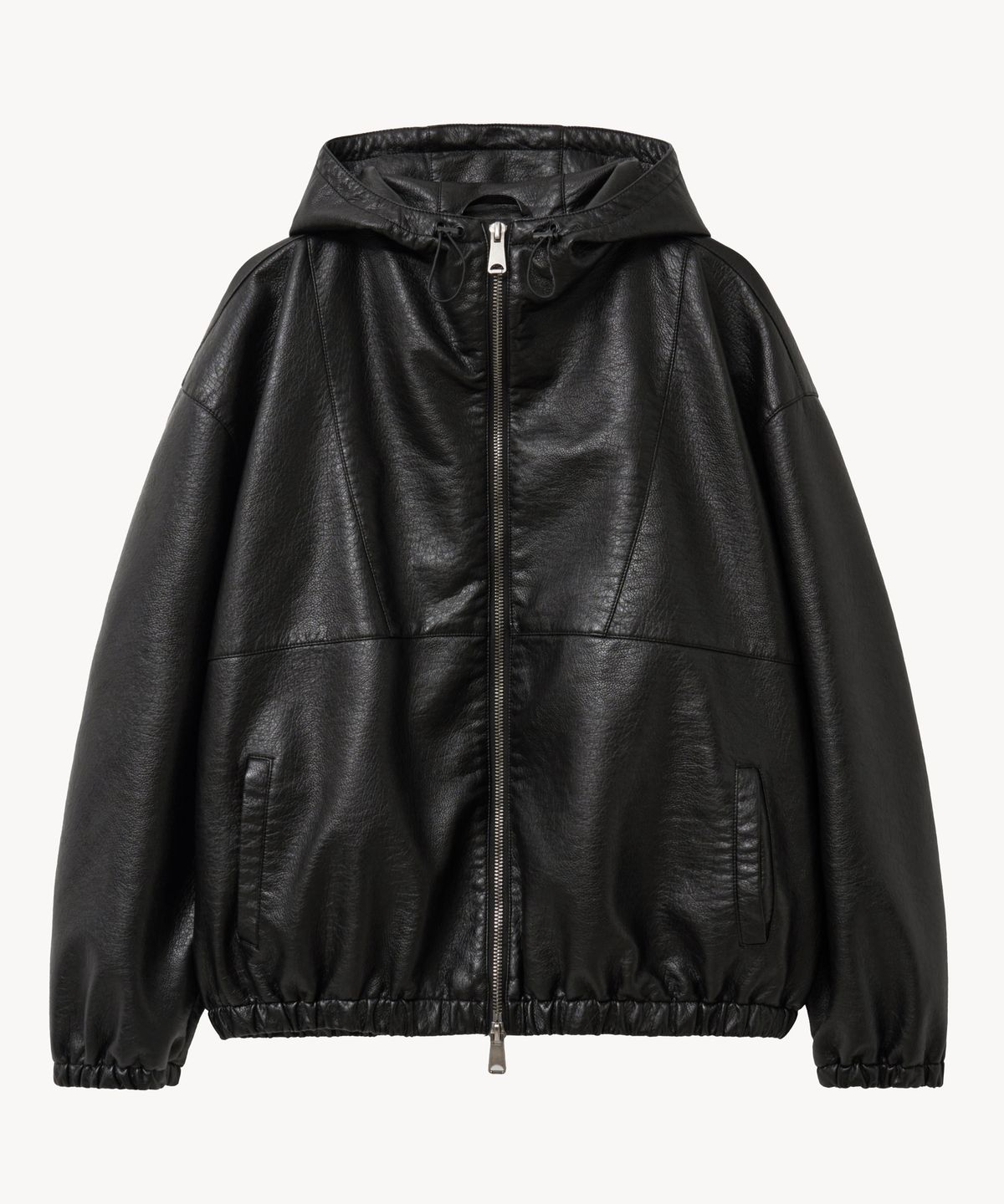 브이투(VTWO) 8300 오버핏 후드 레더 워싱 자켓 (BLACK)