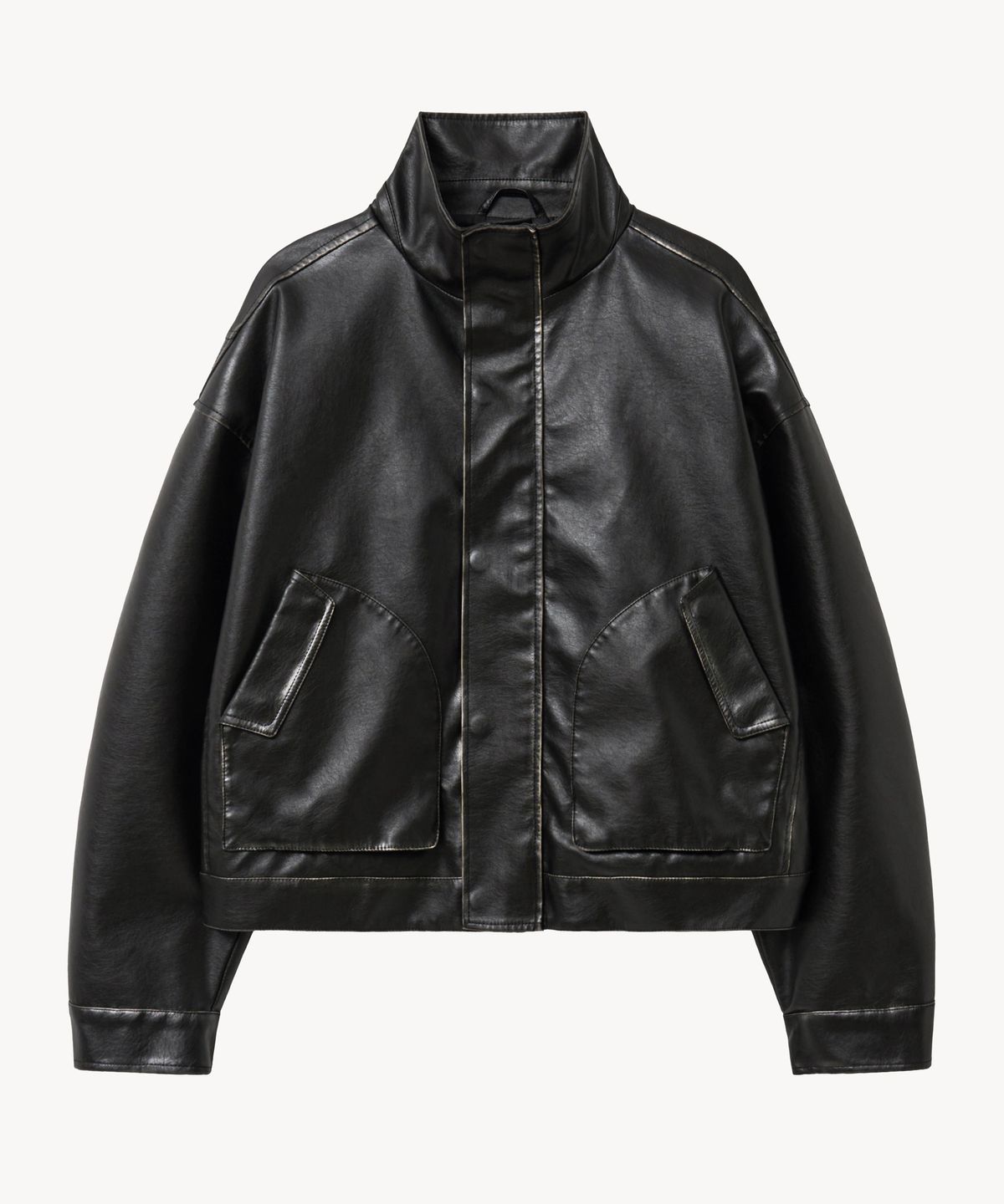 브이투(VTWO) 8296 빈티지 워싱 크롭 레더 자켓 (BLACK)